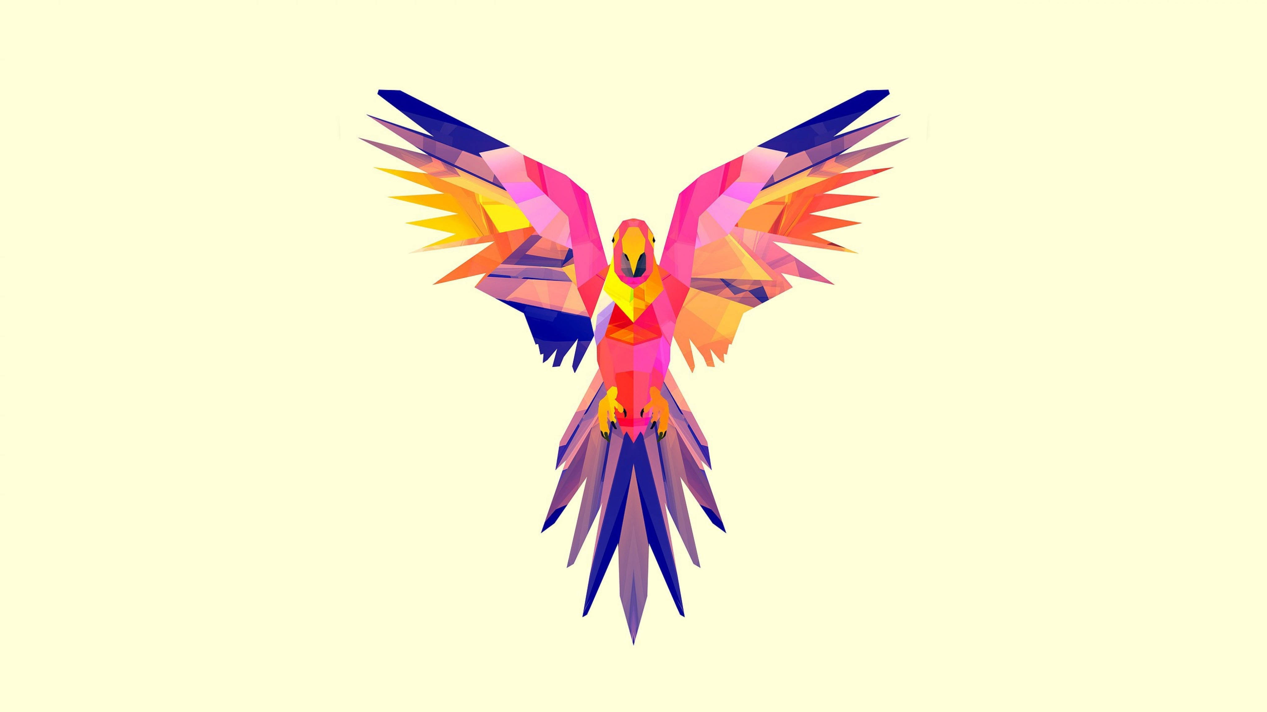 4K Vector, colorful bird, geometric parrot, 4K Desktop Wallpaper