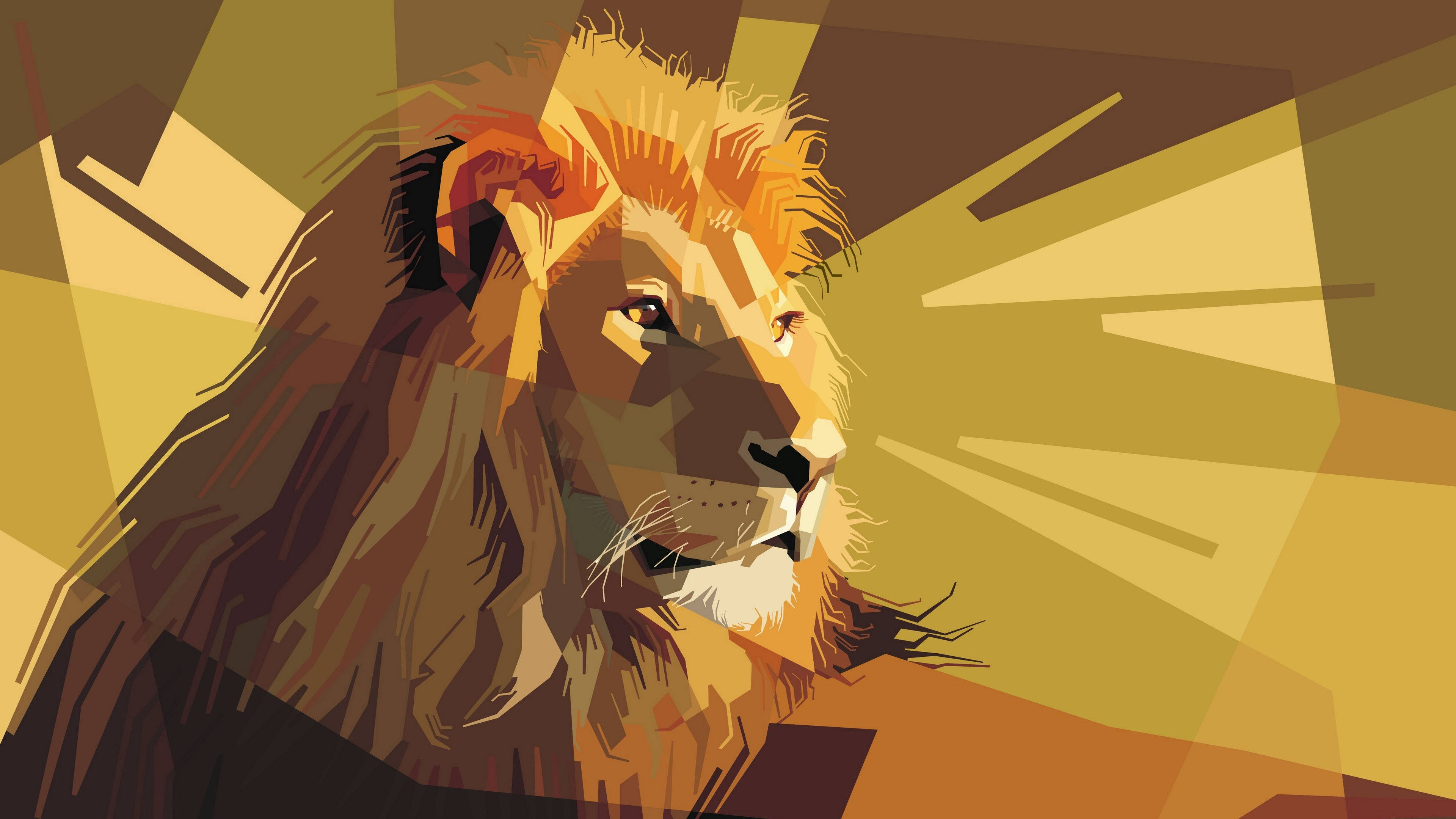 4K Vector, golden lion, geometric shapes, 4K Desktop Wallpaper