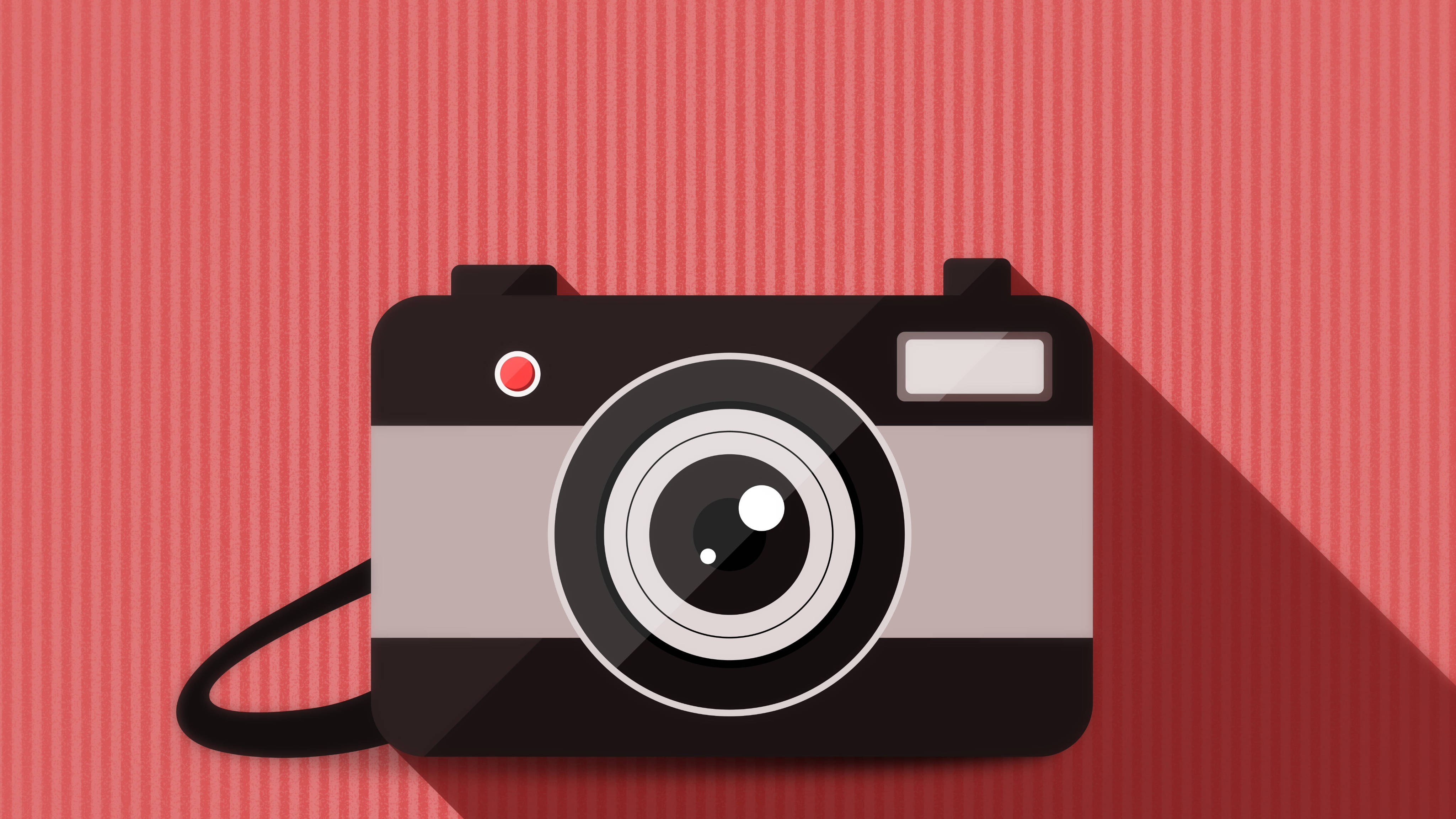 4K Vector Camera, red shutter button, textured coral pink background, 4K Desktop Wallpaper