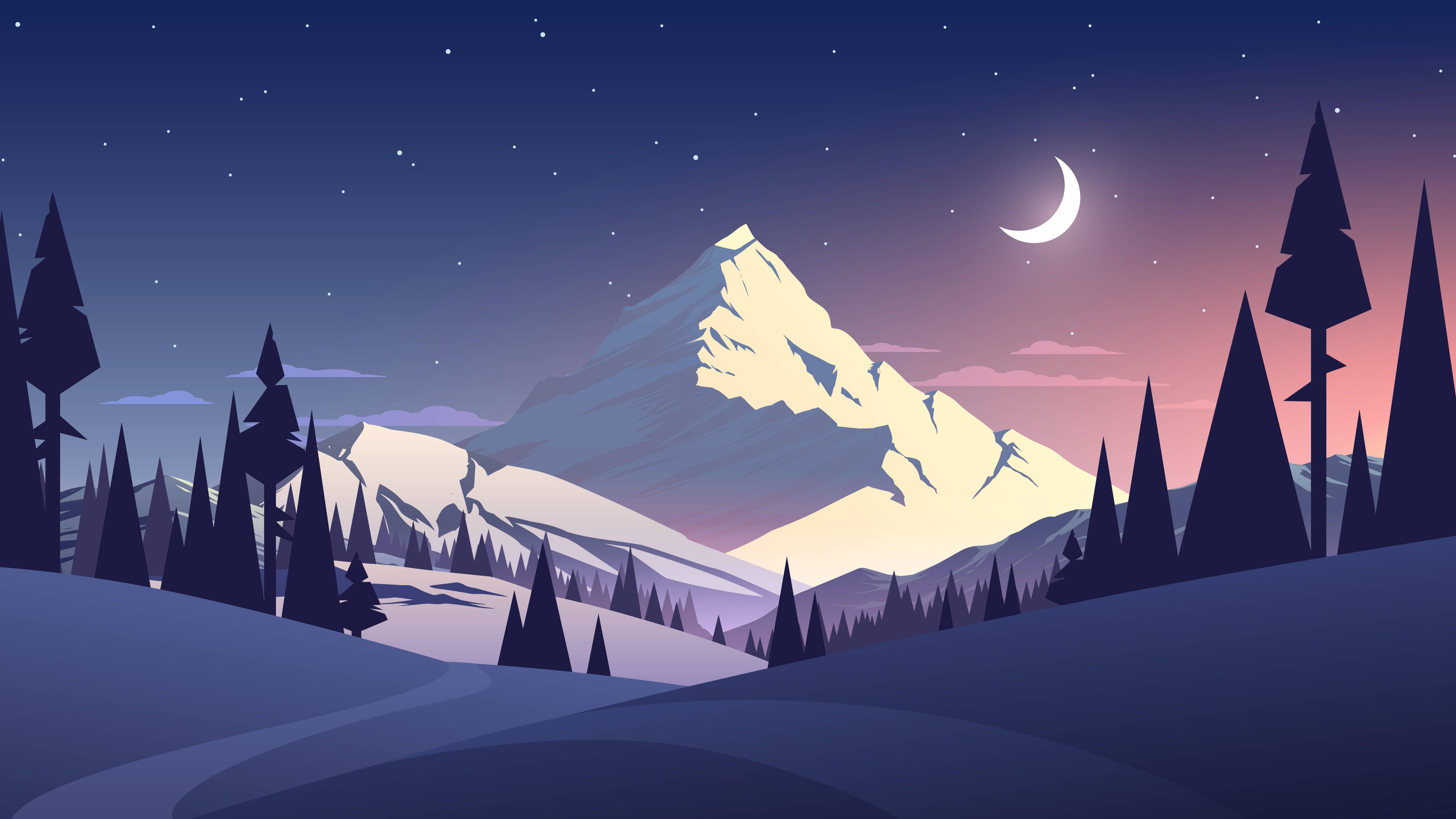 4K Vector, snowy landscape, snow-capped mountain, 5K Desktop Wallpaper