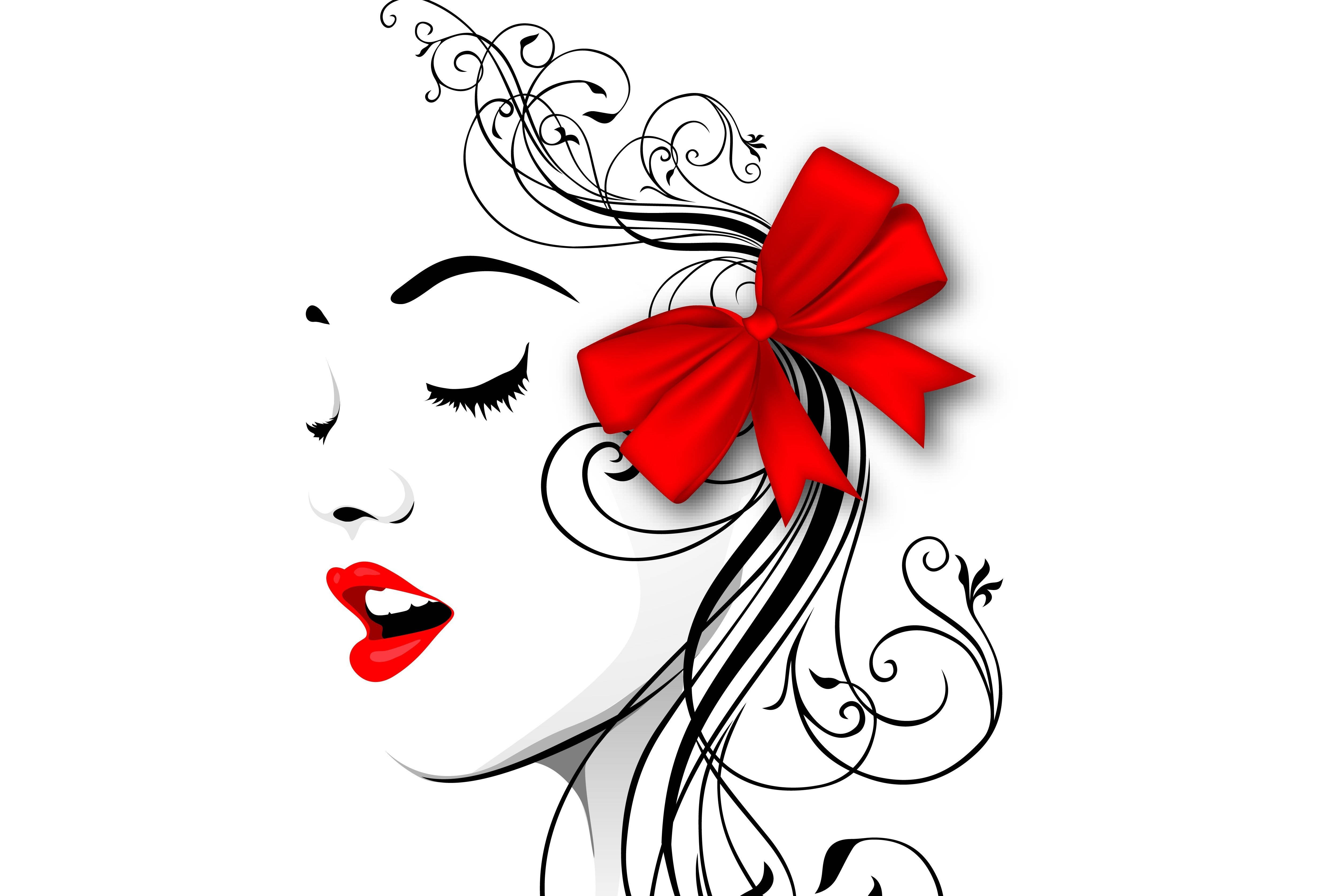 4K Vector, red lips, red ribbon, 4K Desktop Wallpaper