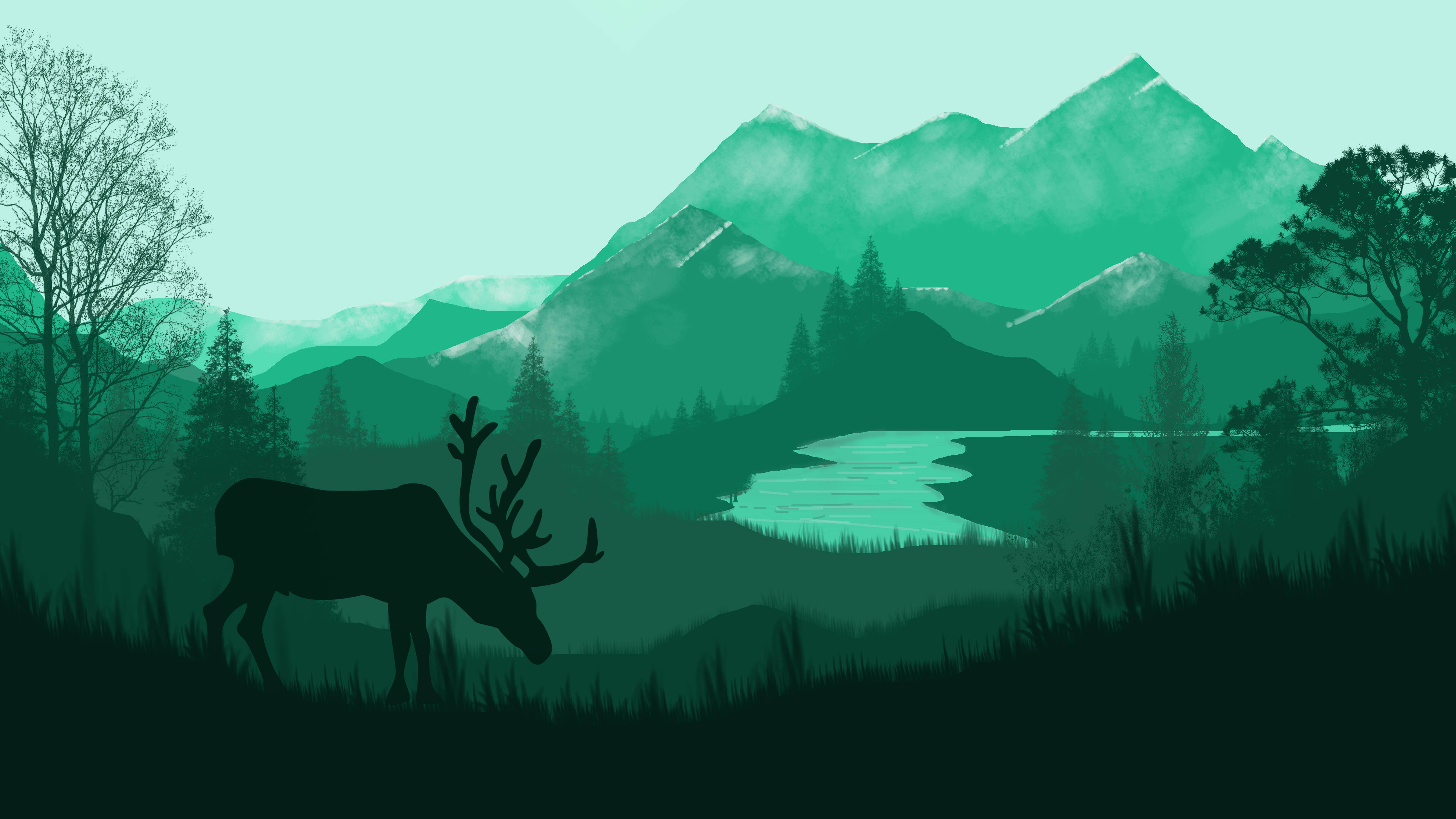4K Vector, elk, grassy field, 5K Desktop Wallpaper