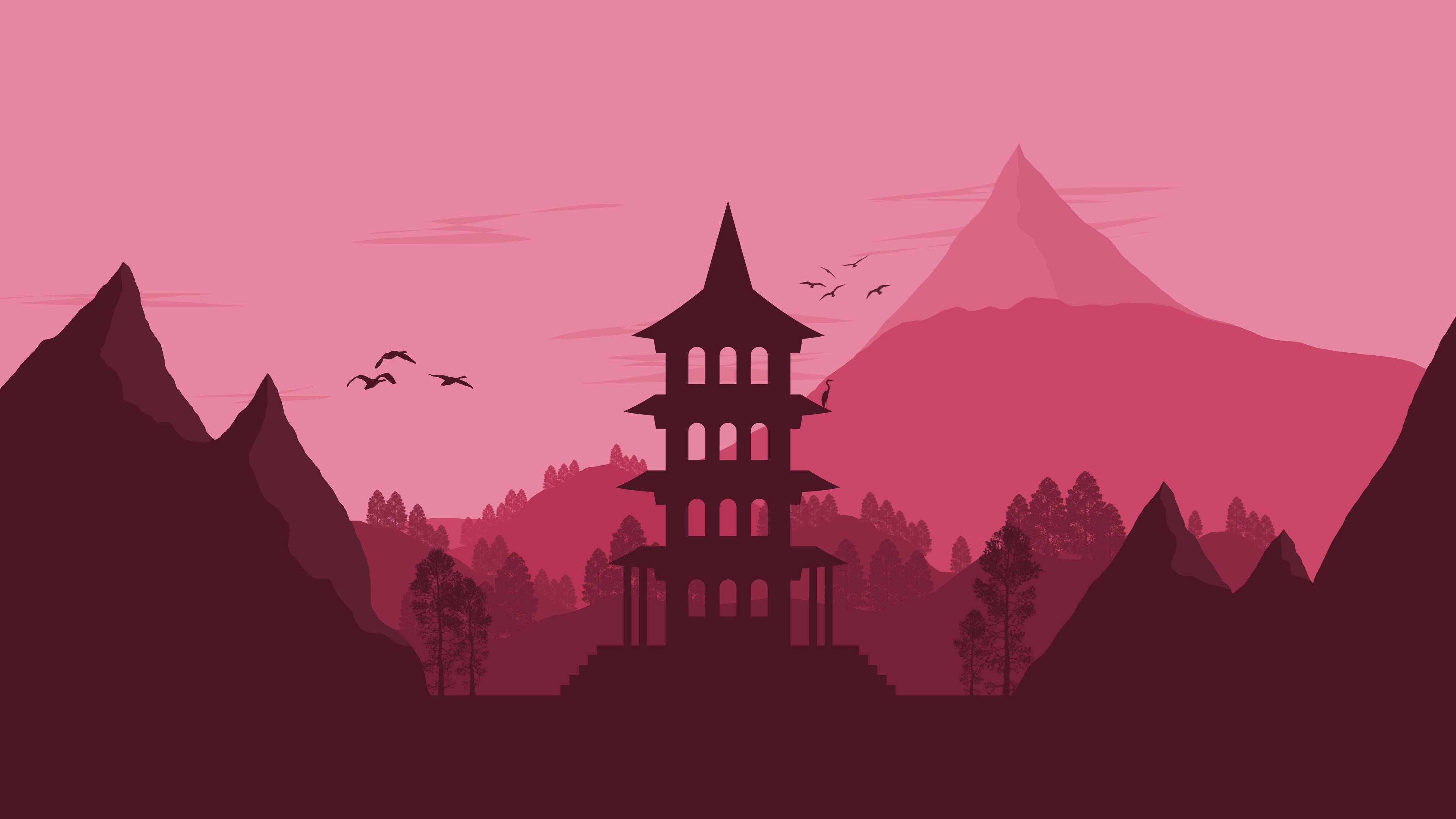 4K Vector, Japan Landscape, pagoda, 4K Desktop Wallpaper