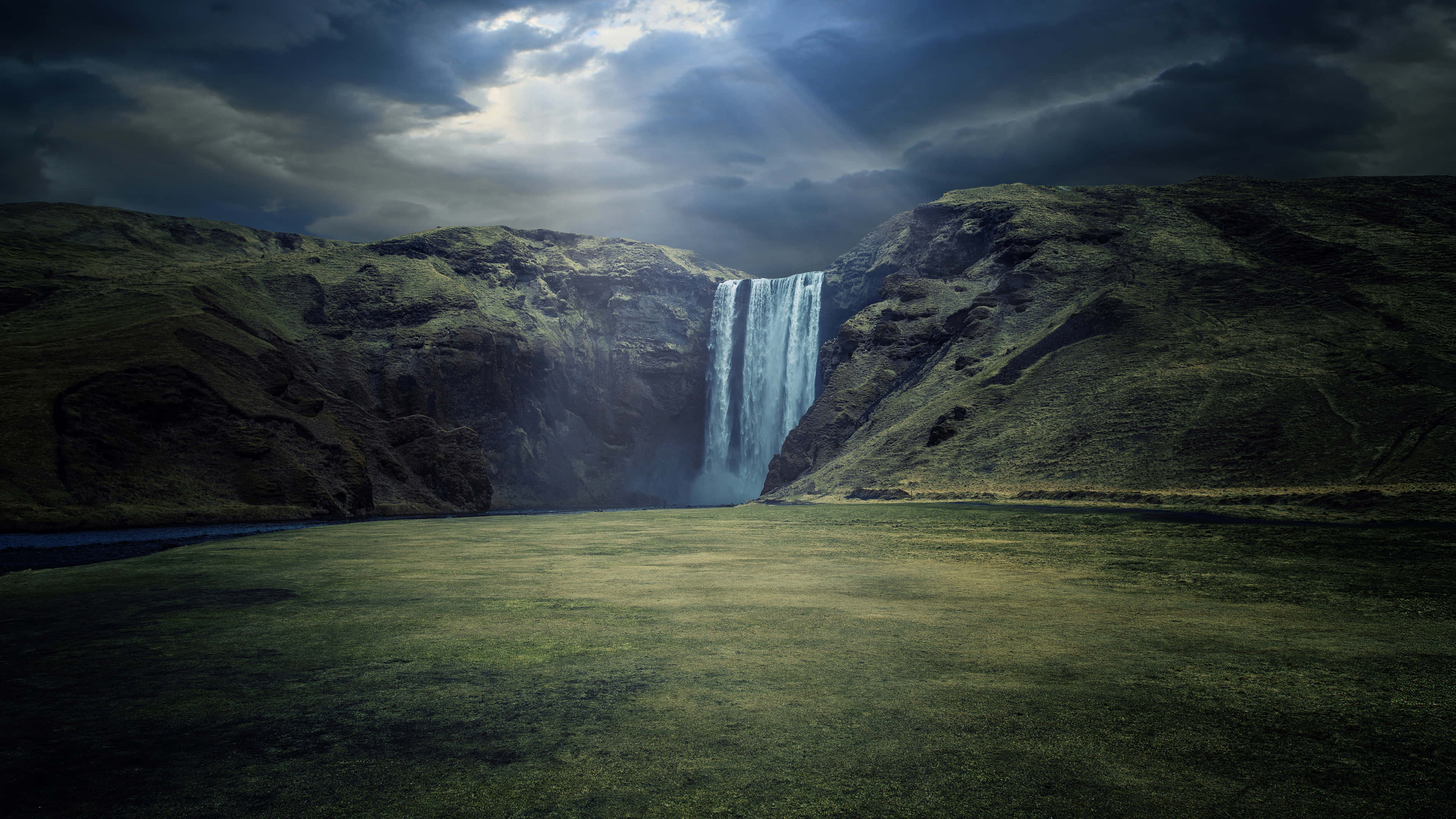 4K Waterfall, verdant wilderness, mossy cliffs, 4K Desktop Wallpaper