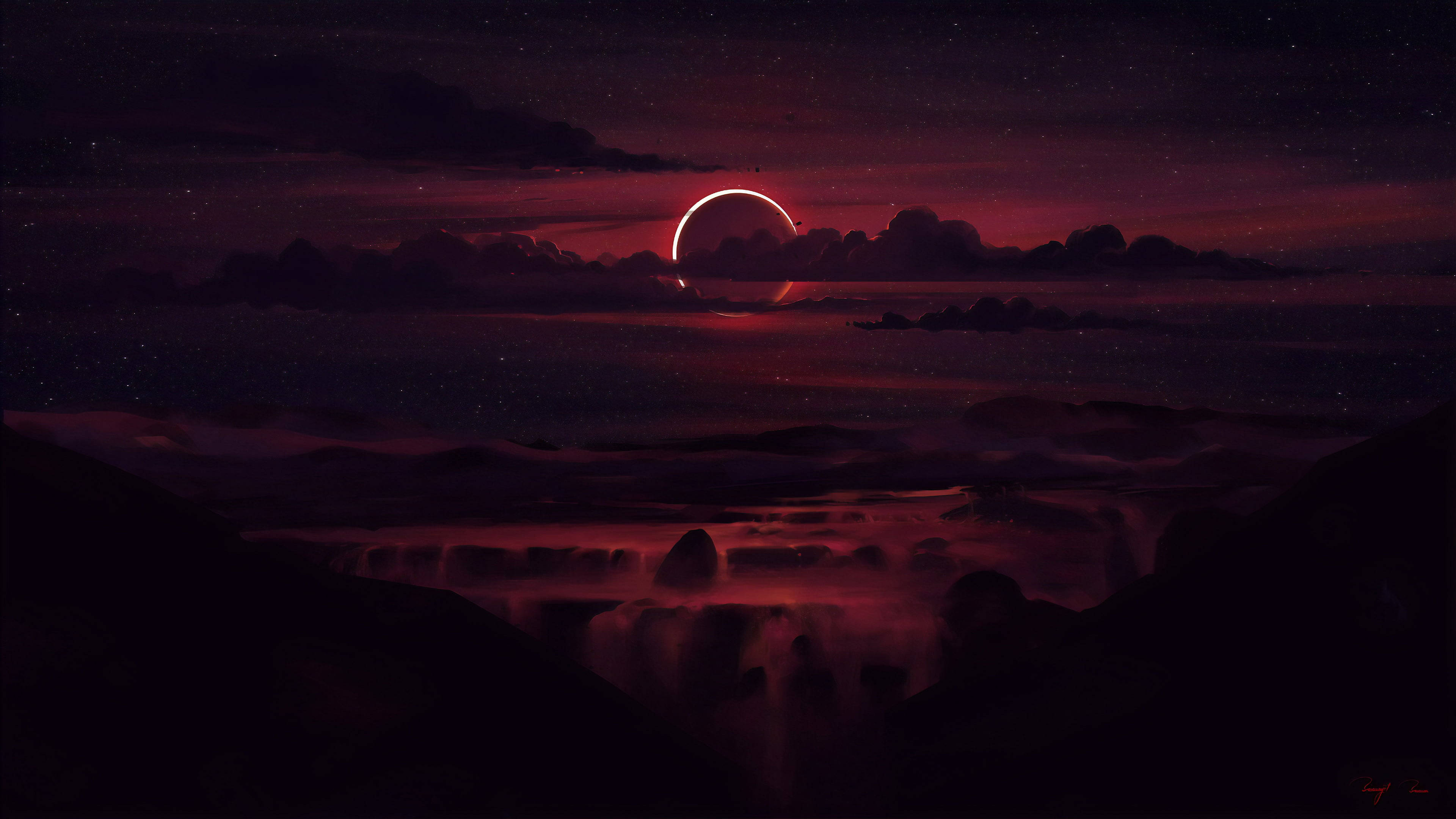 4K, Ultra HD, dark red moon, 4K Desktop Wallpaper