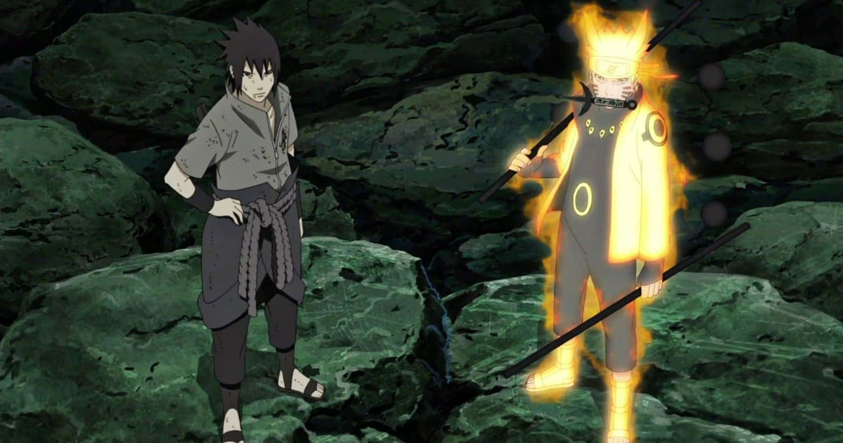 4th Great Ninja War, mossy rocks, orange chakra, HD Desktop Wallpaper