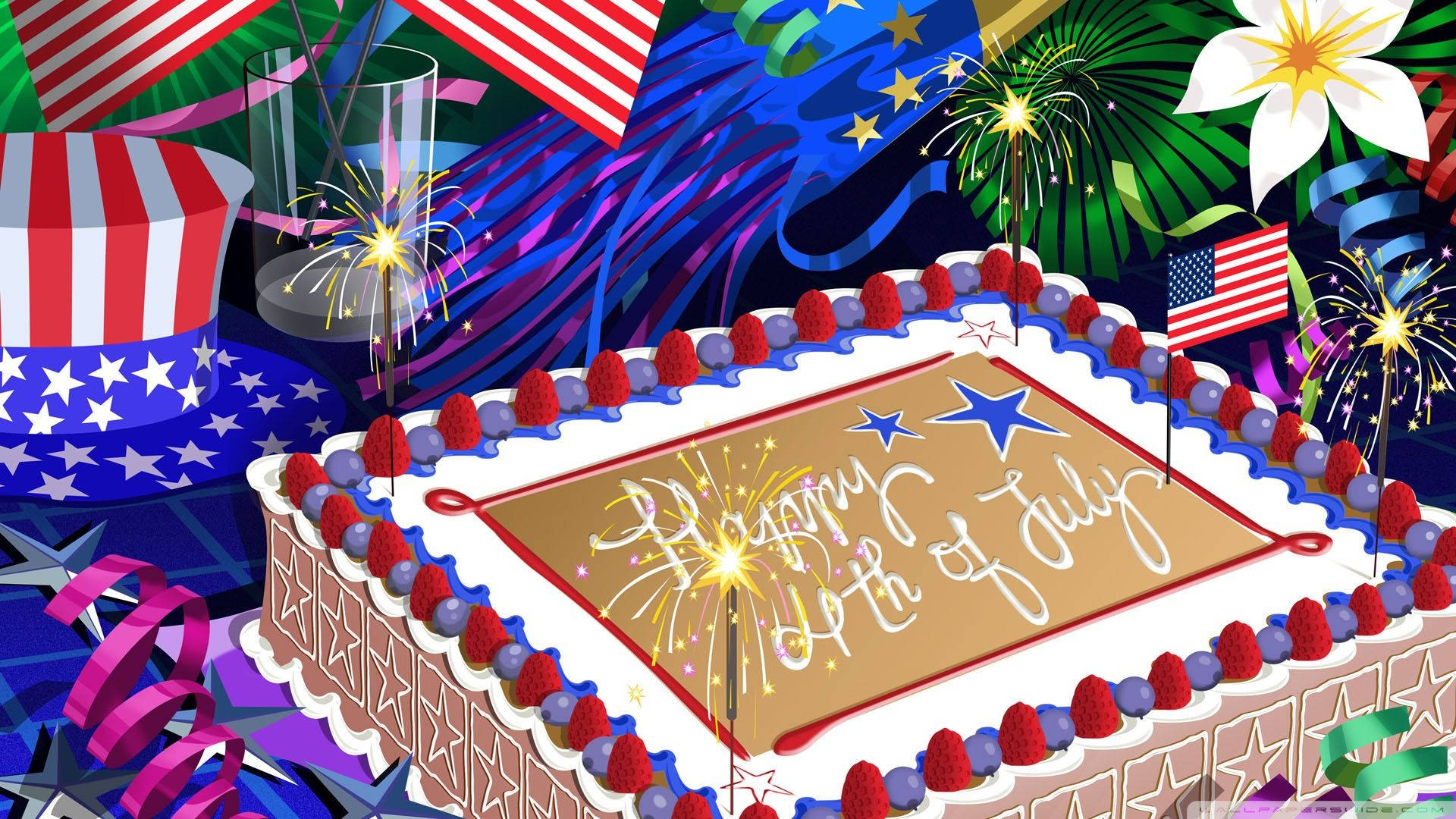 Happy Fourth of July, fireworks spelling happy fourth of july, raspberries, Full HD Desktop Wallpaper