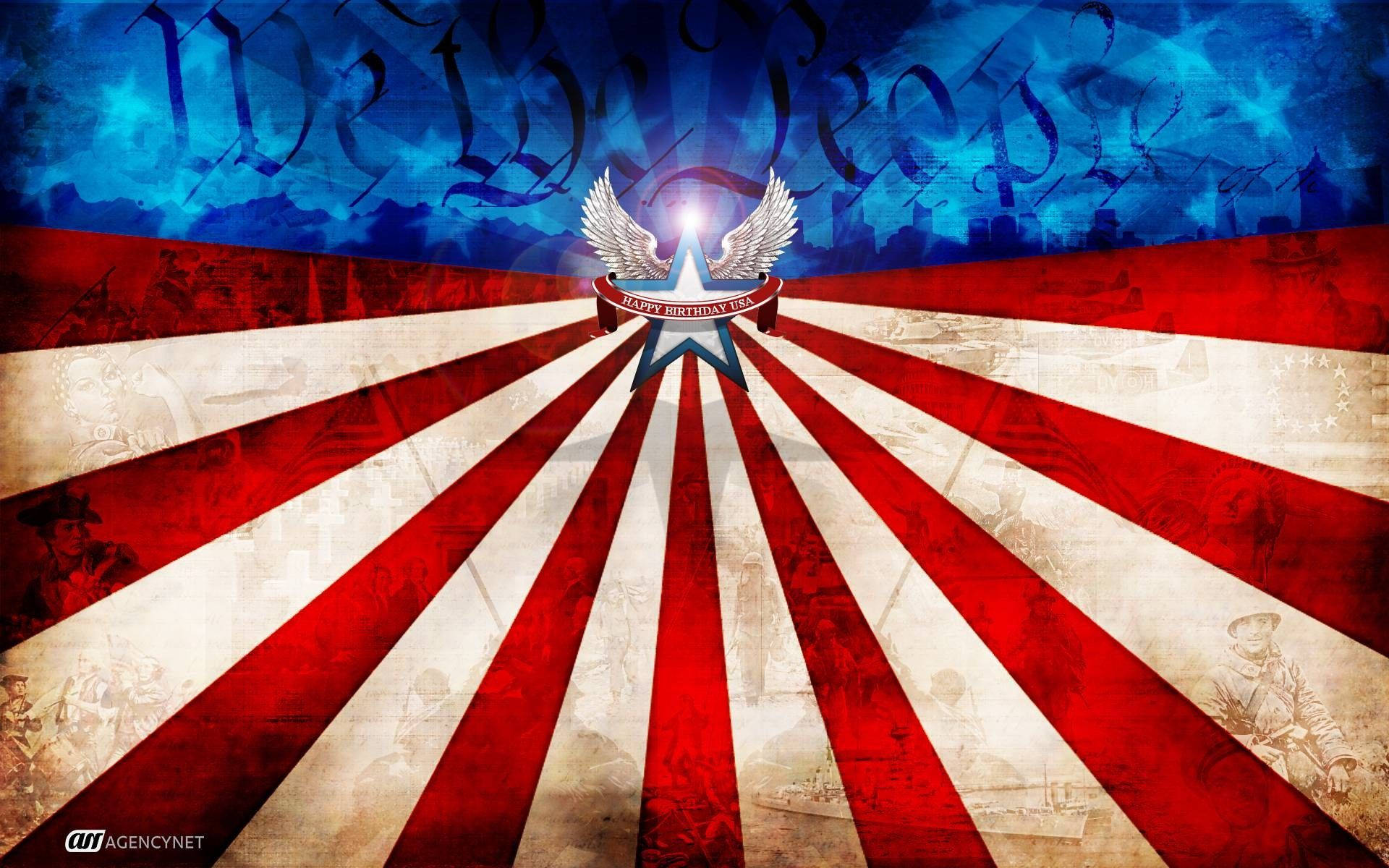 4th of July, red white and blue, winged star, Full HD Desktop Wallpaper