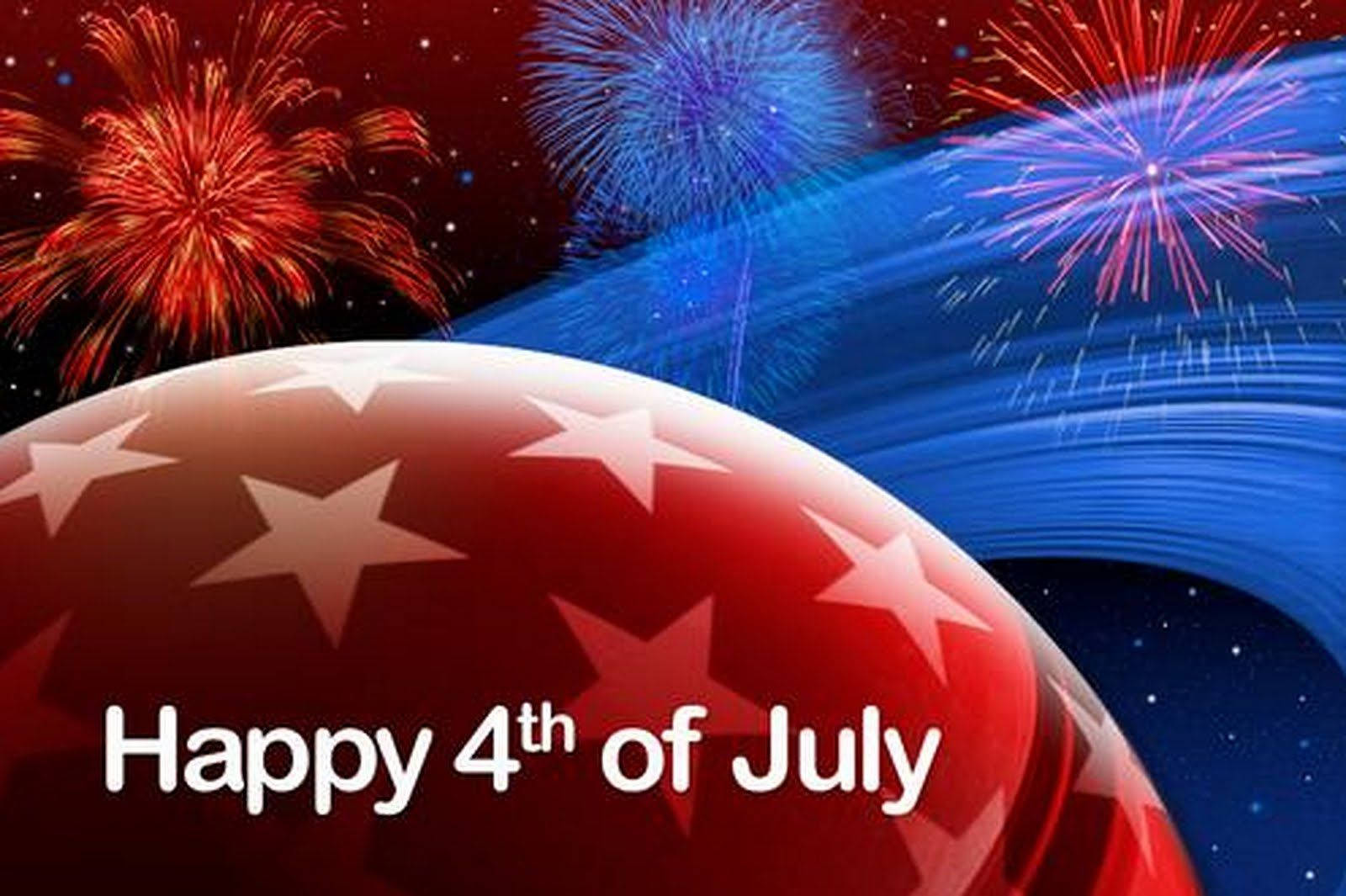 4th of July, fireworks, glossy red sphere, HD Desktop Wallpaper