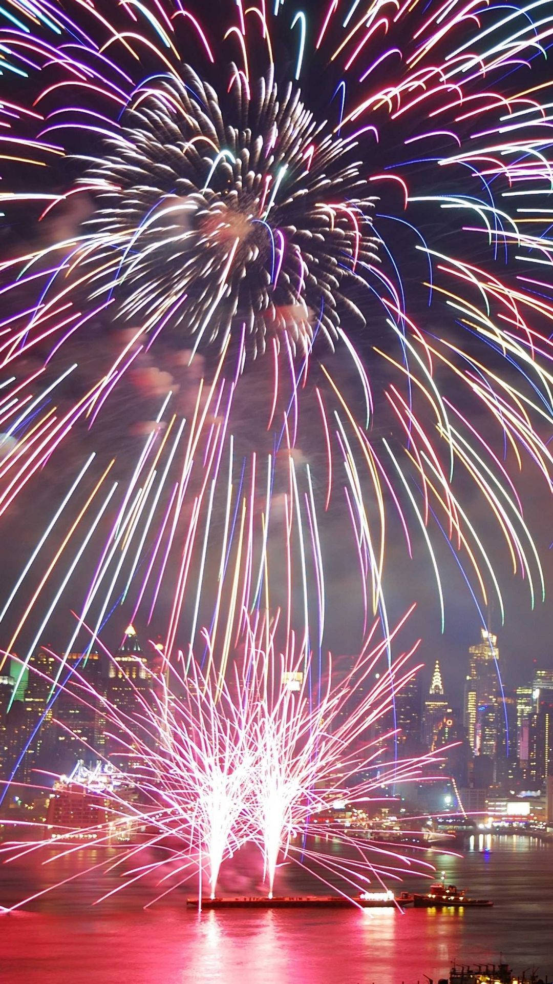 4th of July, fireworks, purple, Full HD Phone Wallpaper