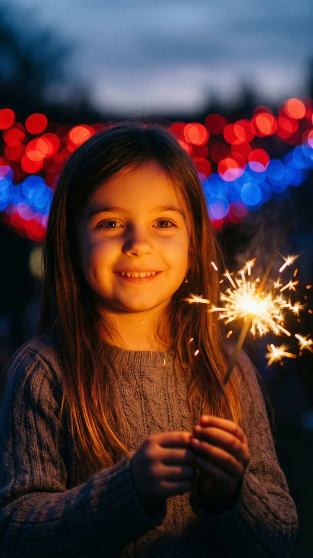 sparkler smile, smiling girl, sparkling firework, Full HD Phone Wallpaper