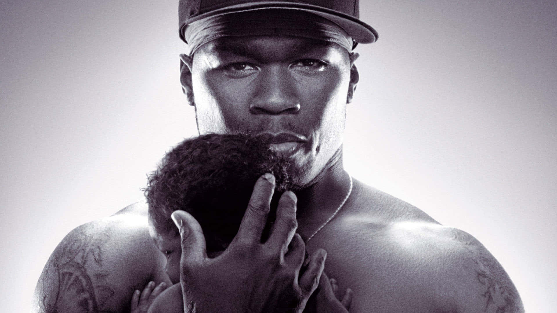 50 Cent, black and white portrait, muscular man, Full HD Desktop Wallpaper