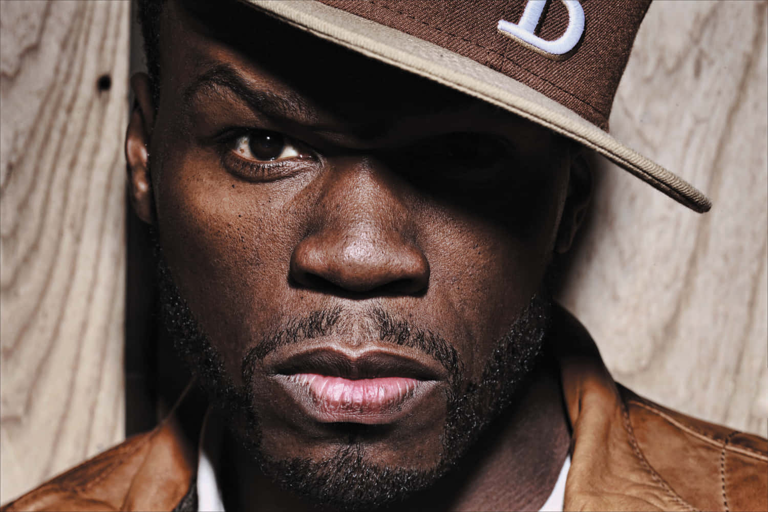 50 Cent, brown cap, leather jacket, HD Desktop Wallpaper