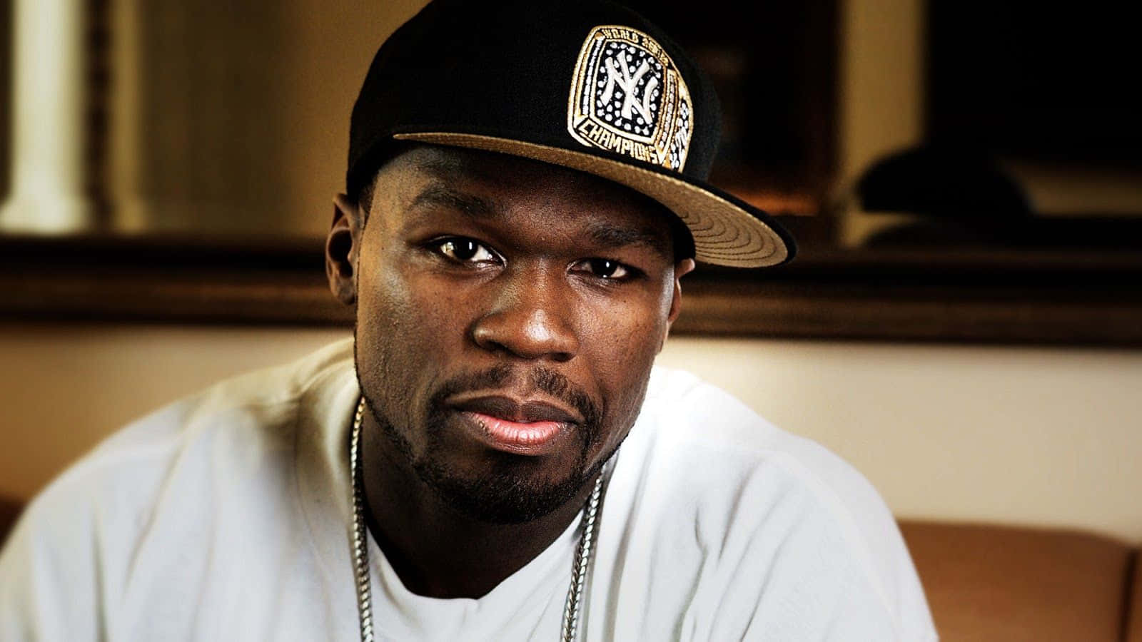 50 Cent, black baseball cap, white t-shirt, HD Desktop Wallpaper