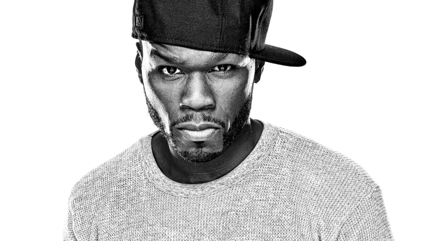 50 Cent, black and white portrait, backward cap, HD Desktop Wallpaper