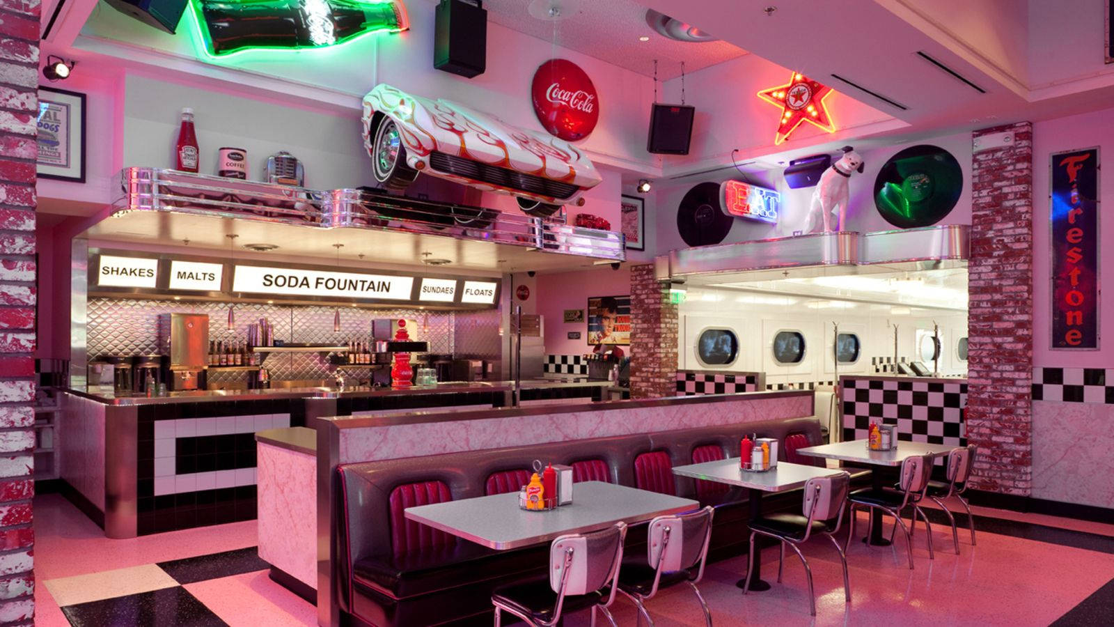 pink 50s diner, retro diner, pink neon lights, HD Desktop Wallpaper
