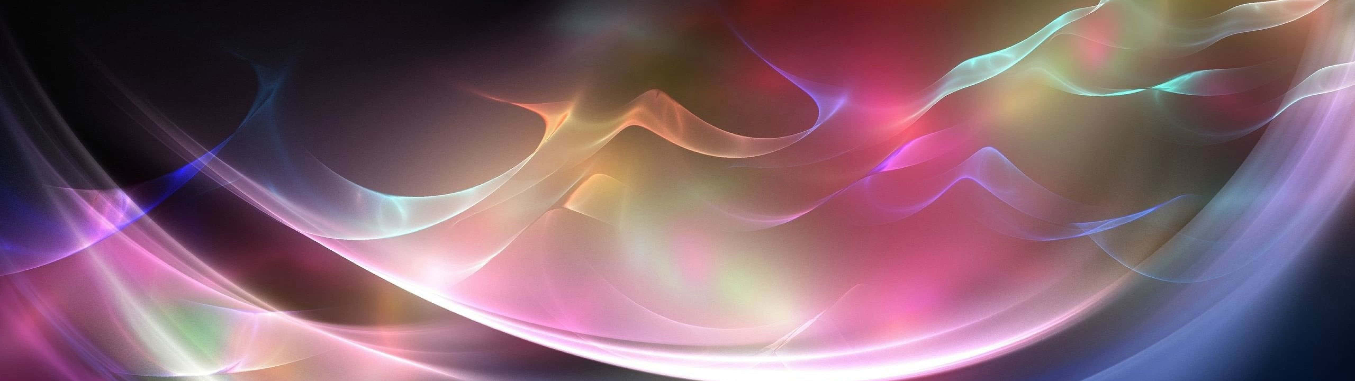 5120x1440 dual screen, Rainbow Color, glowing ribbons, 5K Desktop Wallpaper