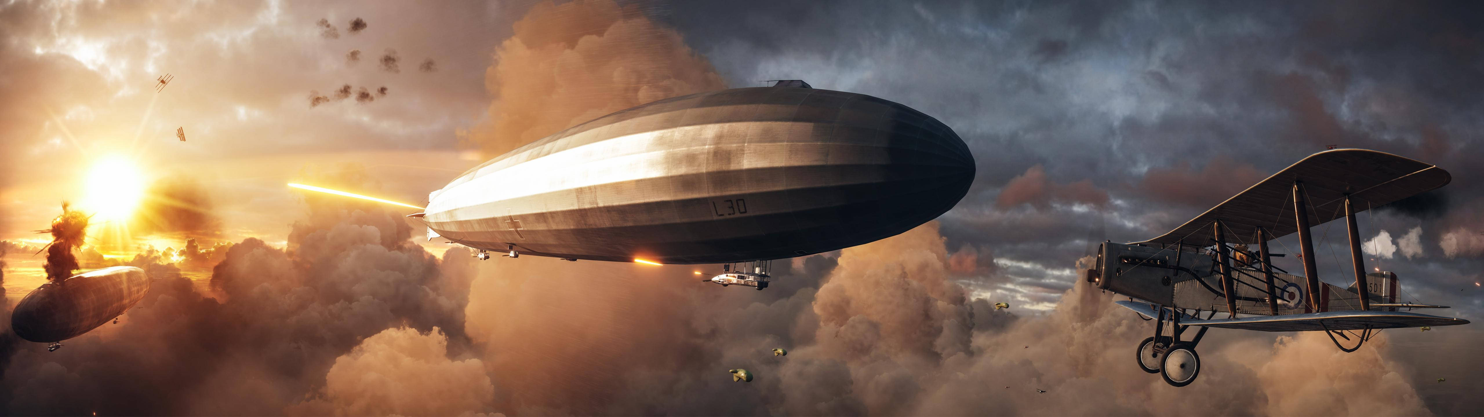 5120x1440 Game, zeppelin, biplane, 5K Desktop Wallpaper