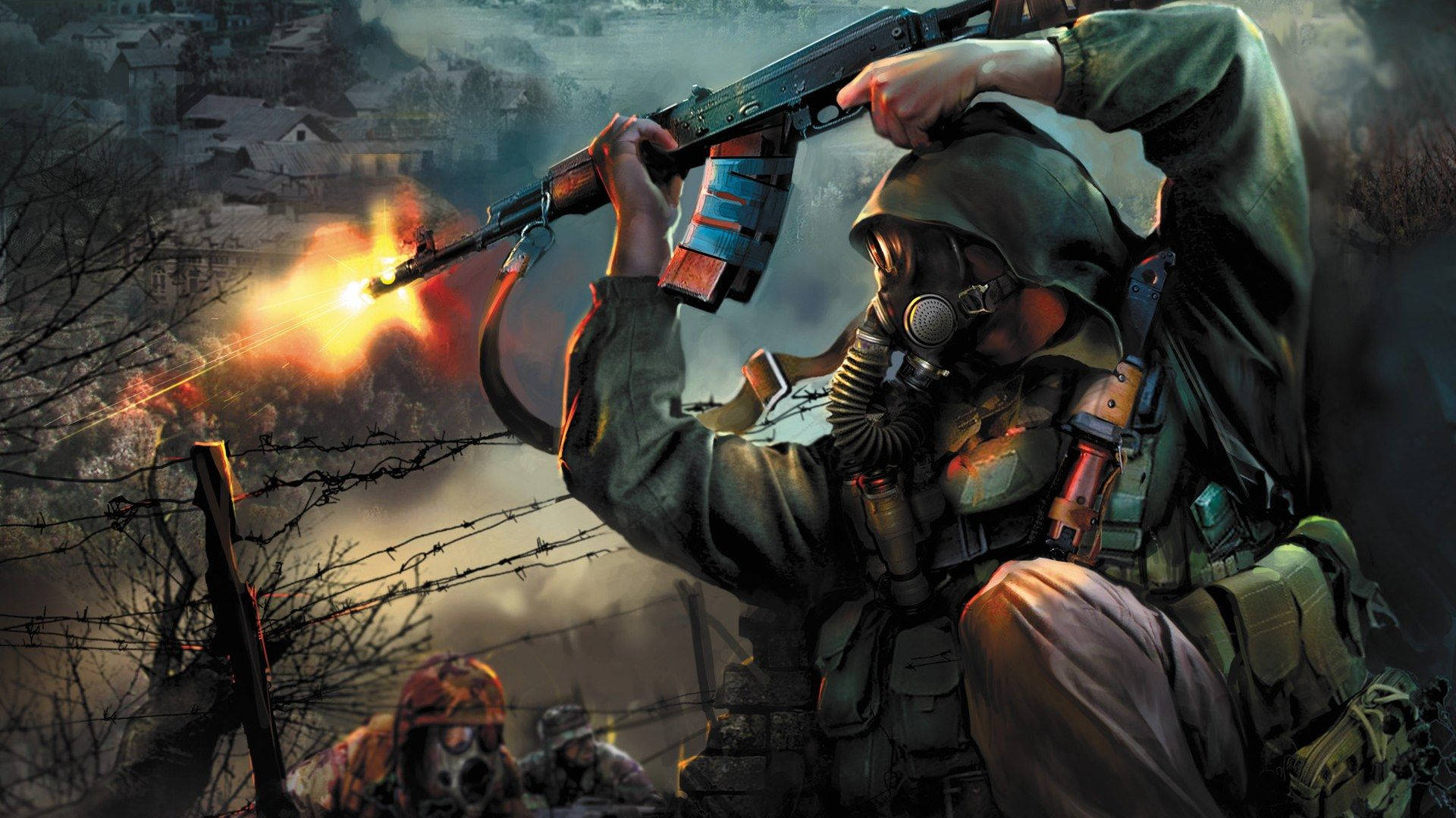 S.T.A.L.K.E.R, gas mask, rifle, Full HD Desktop Wallpaper