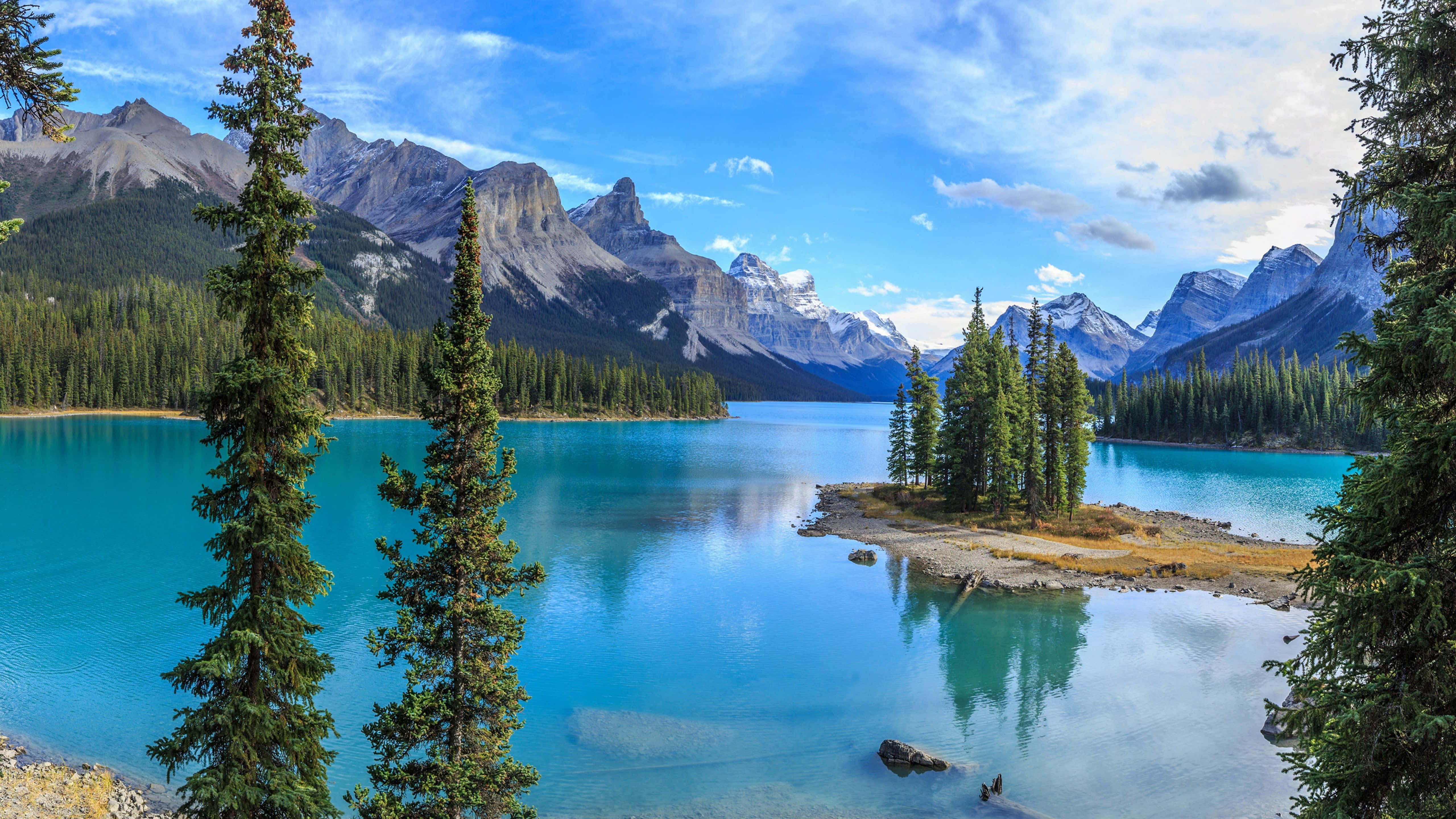 5120x2880, turquoise lake, snow-capped mountains, 5K Desktop Wallpaper