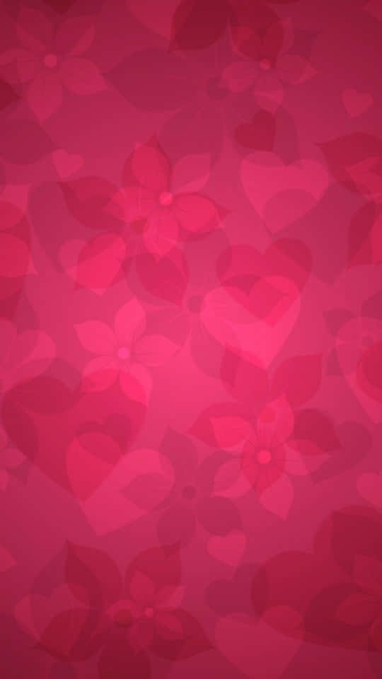 pink background, translucent floral shapes, heart shapes, SD Phone Wallpaper