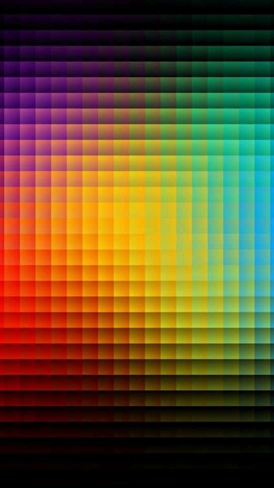 rainbow hues, pixelated squares, black border, SD Phone Wallpaper
