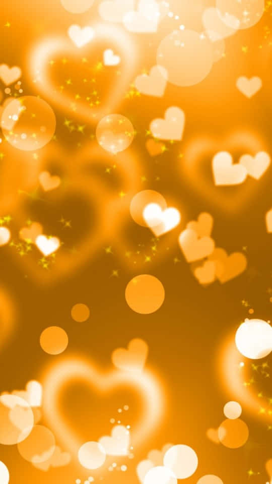 blue abstract background, shining orb, golden hearts, SD Phone Wallpaper
