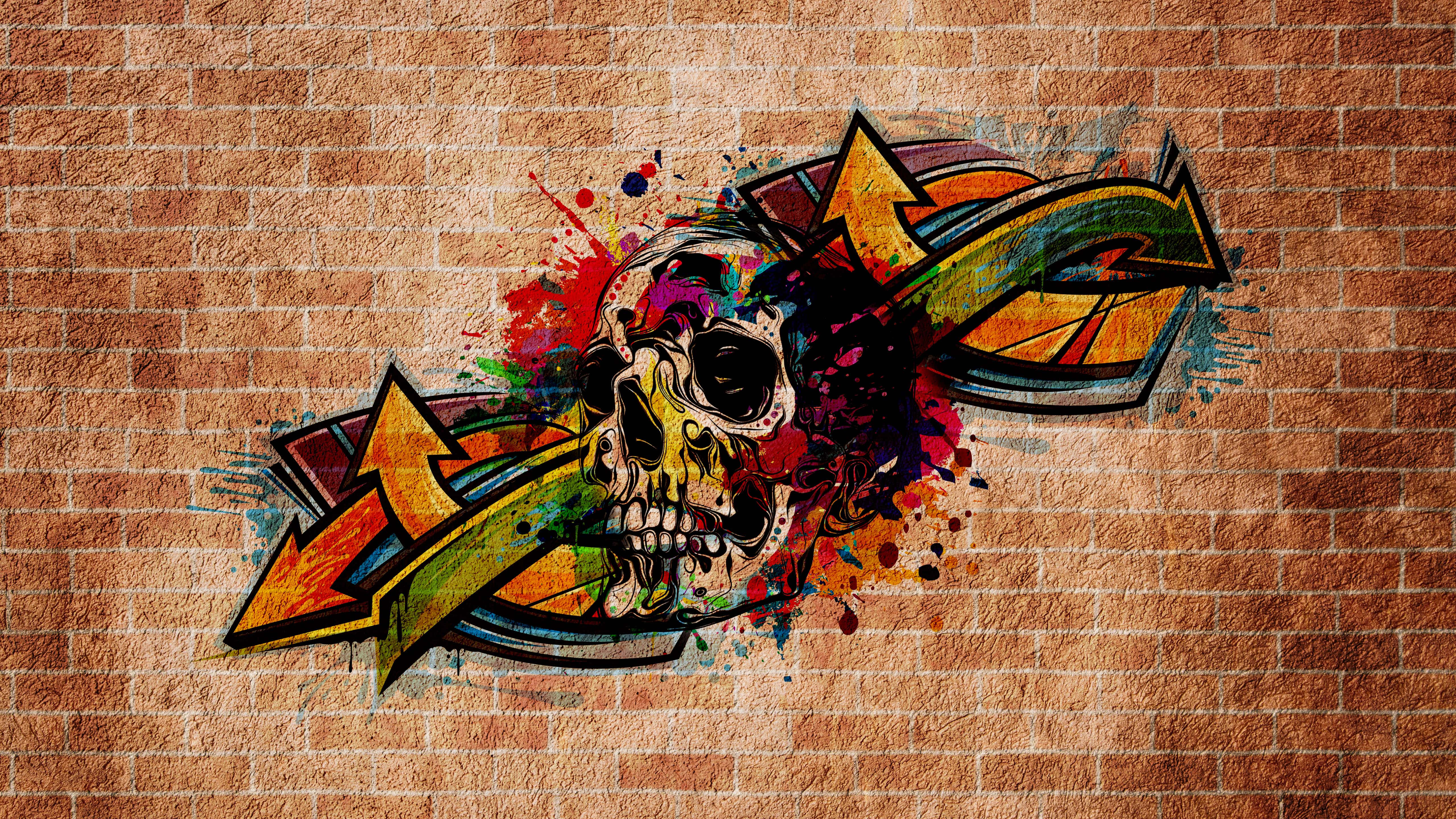 skull, graffiti, arrows, 5K Desktop Wallpaper
