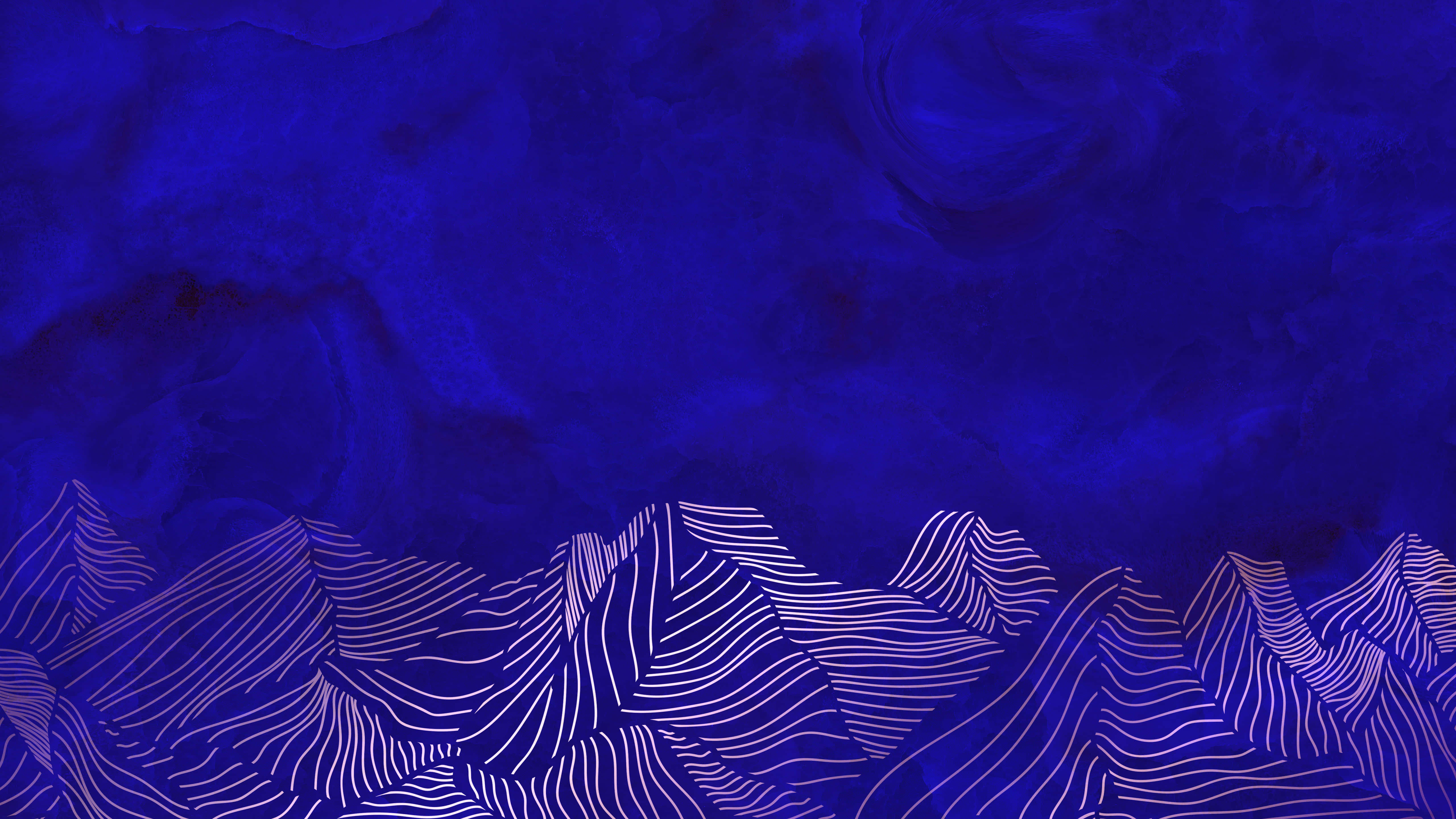 Blue Mountains, glowing white lines, deep royal blue textured background, 5K Desktop Wallpaper