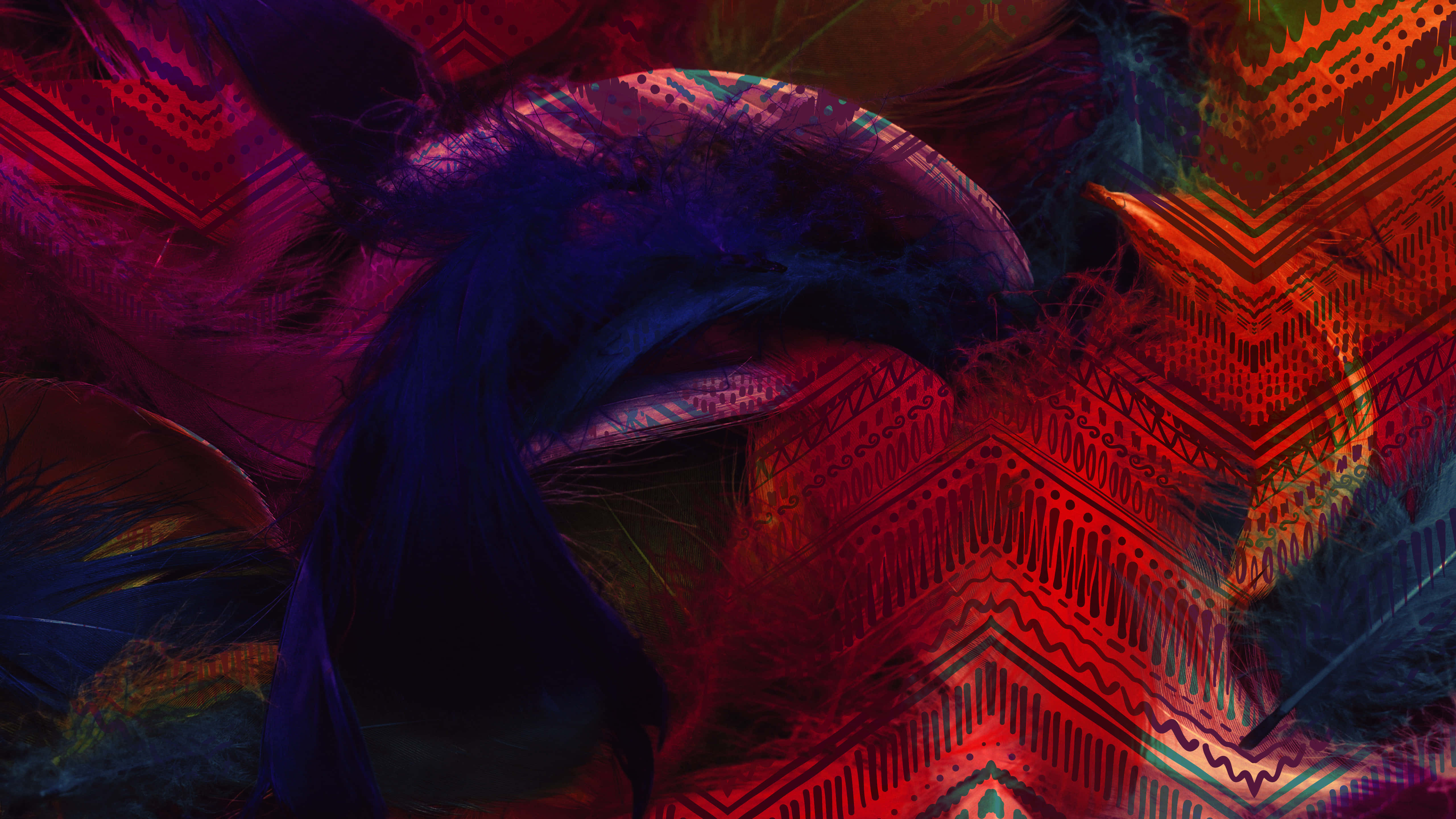 Pattern 5K Desktop, dark blue, fiery red, 5K Desktop Wallpaper
