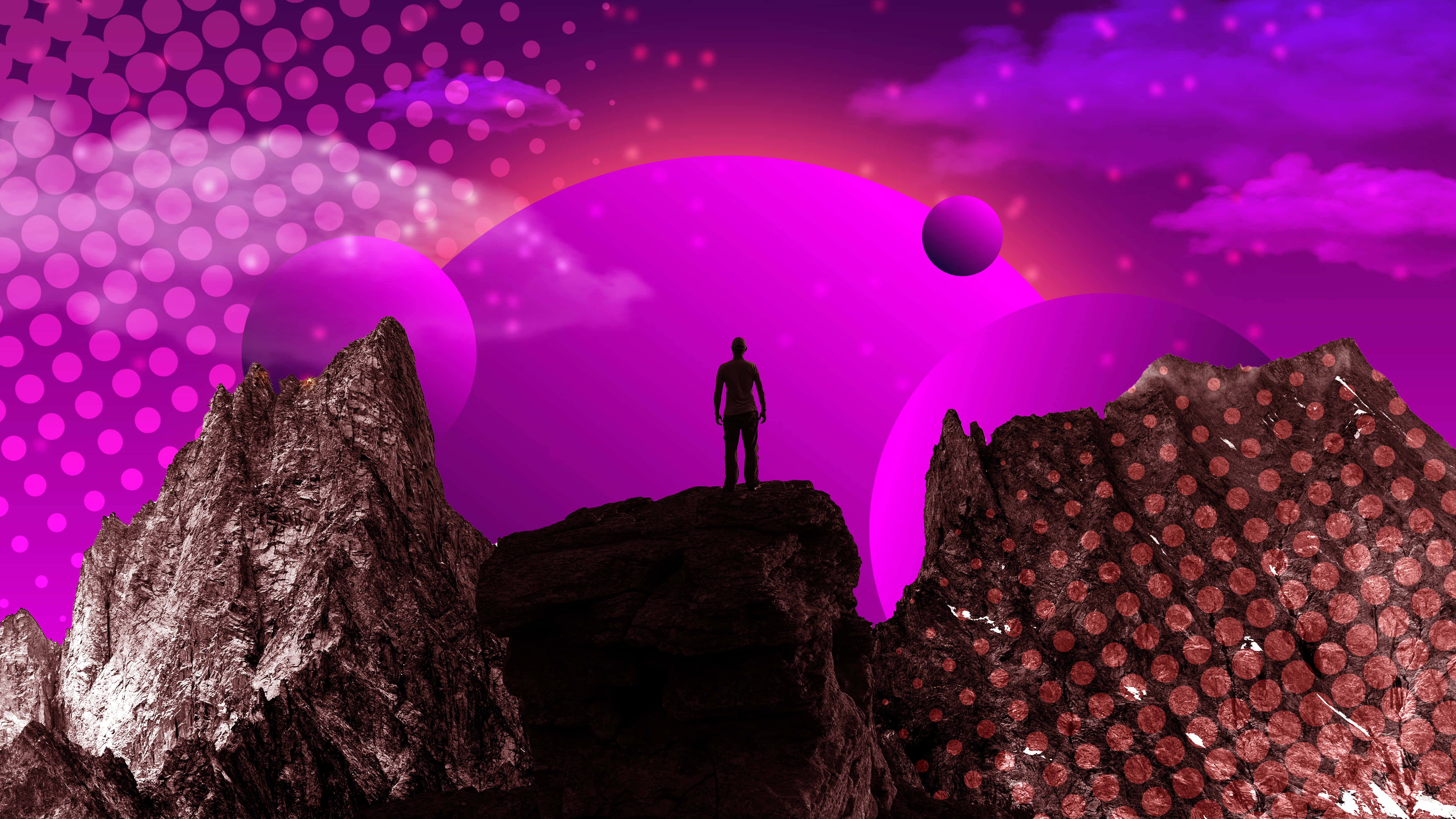 abstract 5k desktop, surreal purple sky, floating orbs, 5K Desktop Wallpaper
