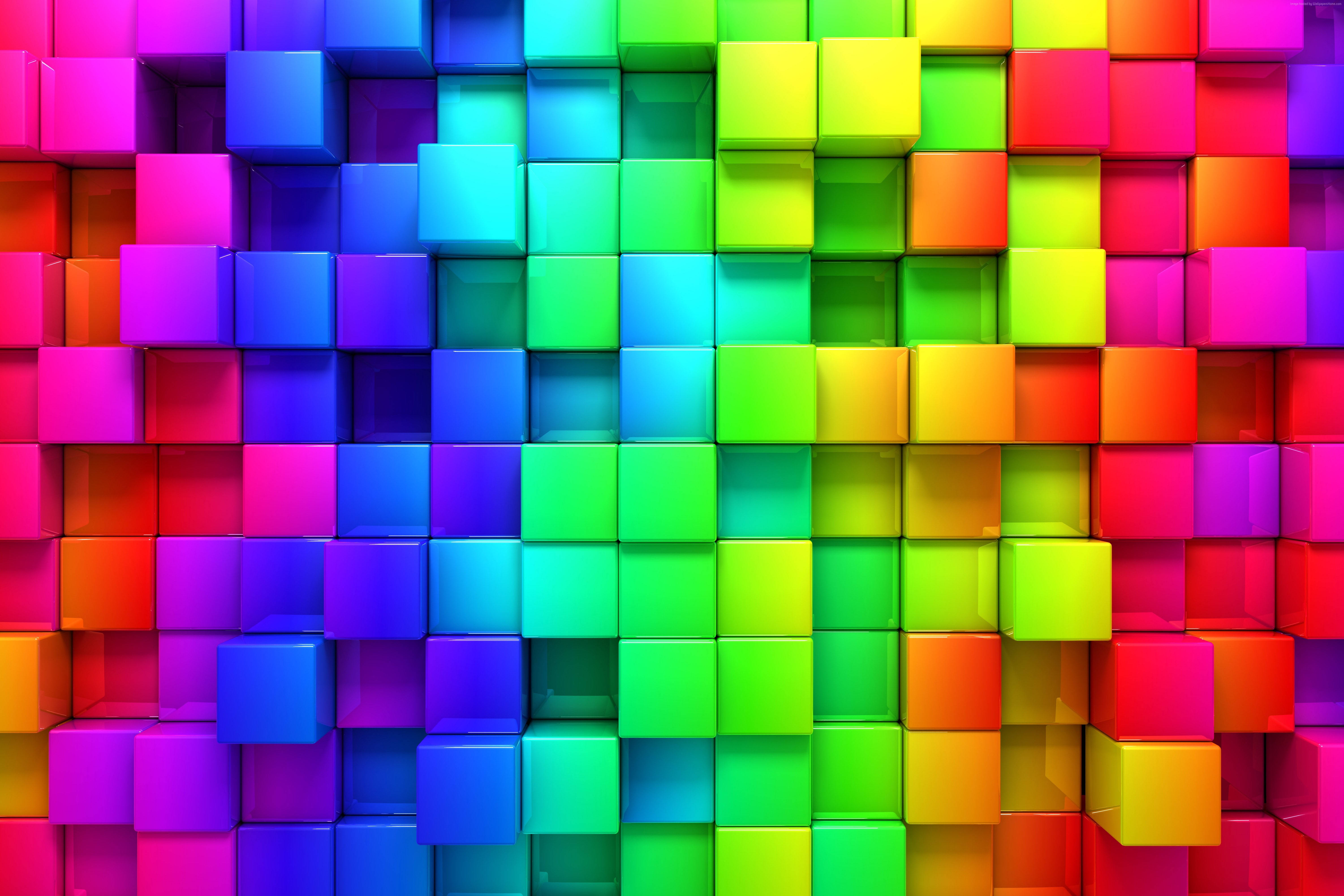 5K HD, colorful 3D cubes, rainbow hues, 5K Desktop Wallpaper
