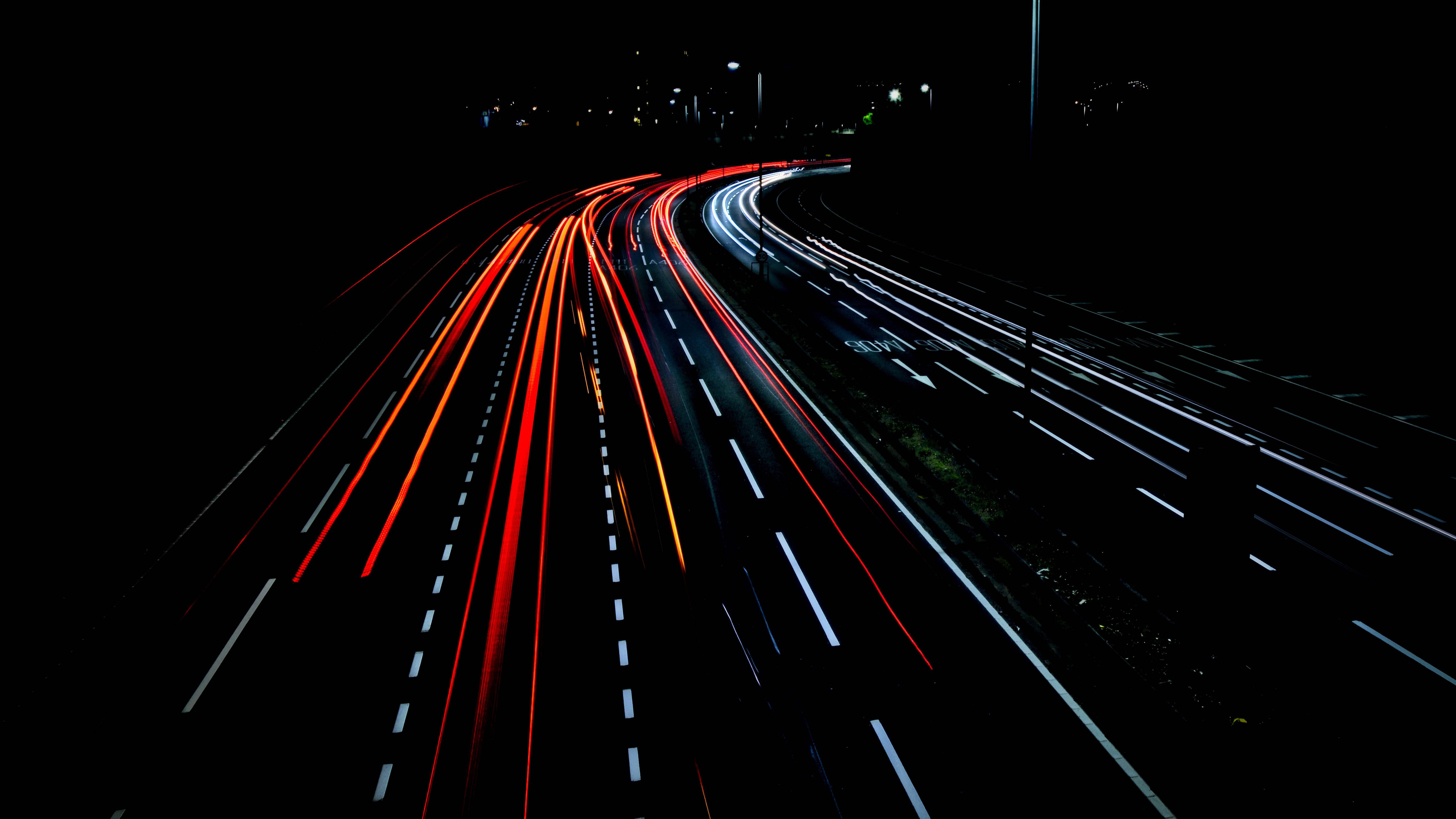 5K HD, car time lapse, glowing red and white light trails, 5K Desktop Wallpaper