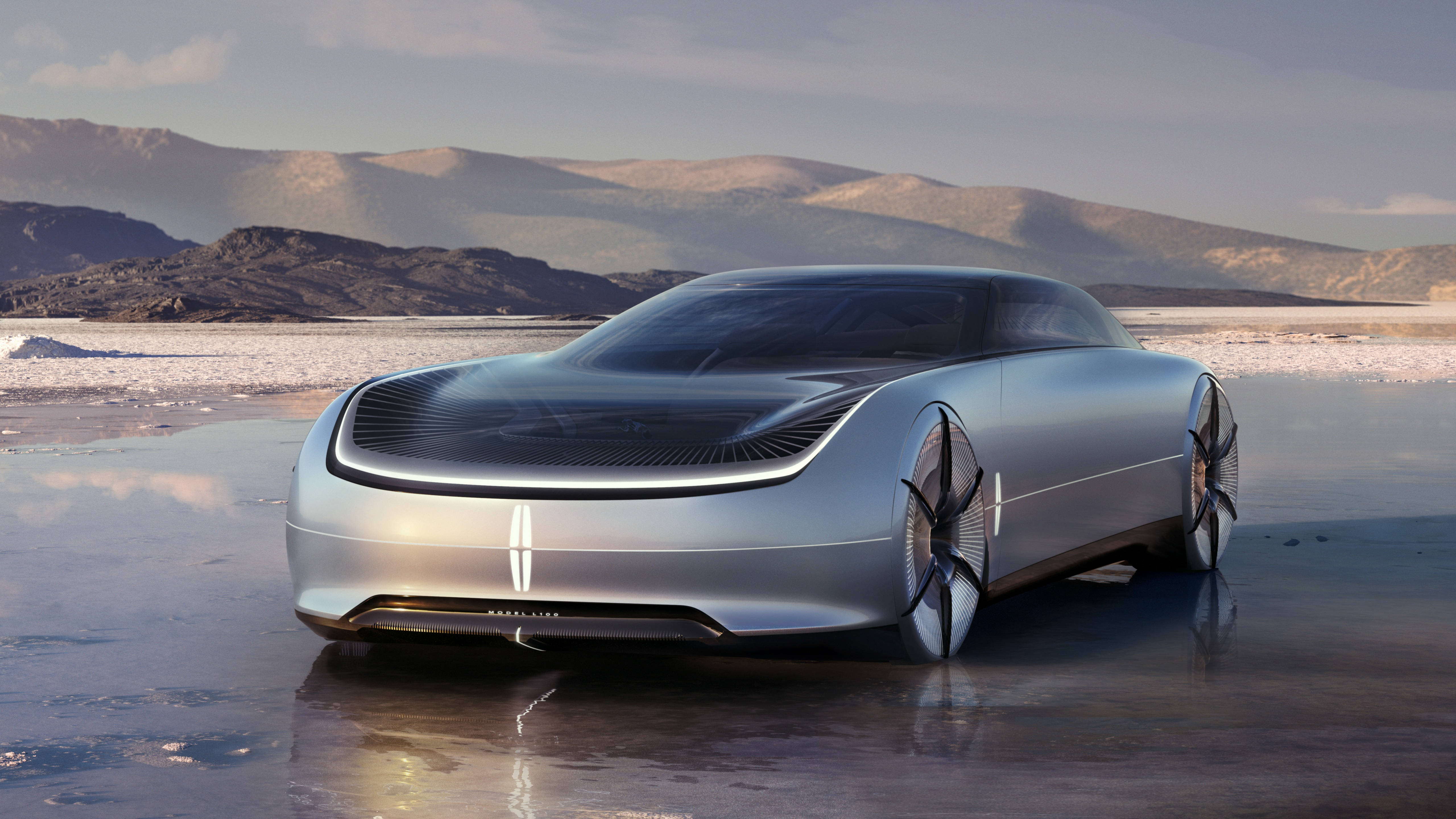 modern lincoln car, silver, glowing wheels, 5K Desktop Wallpaper