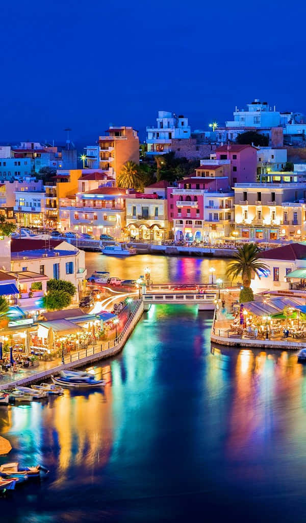 Mediterranean harbor town, twilight, colorful buildings, SD Phone Wallpaper