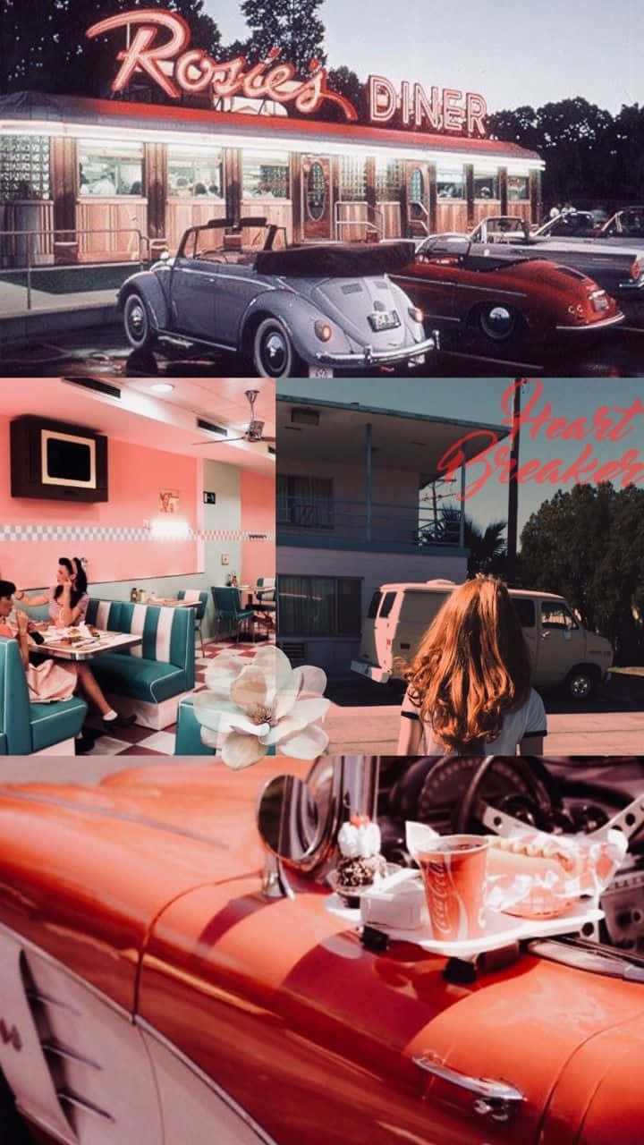 60s Aesthetic, retro diner, vintage cars, HD Phone Wallpaper