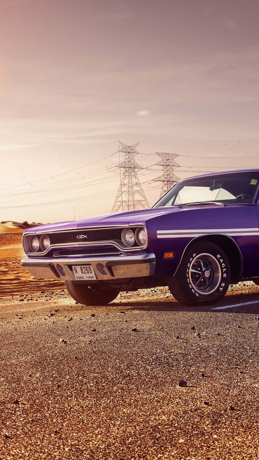 60s Aesthetic, vibrant purple, classic muscle car, Full HD Phone Wallpaper