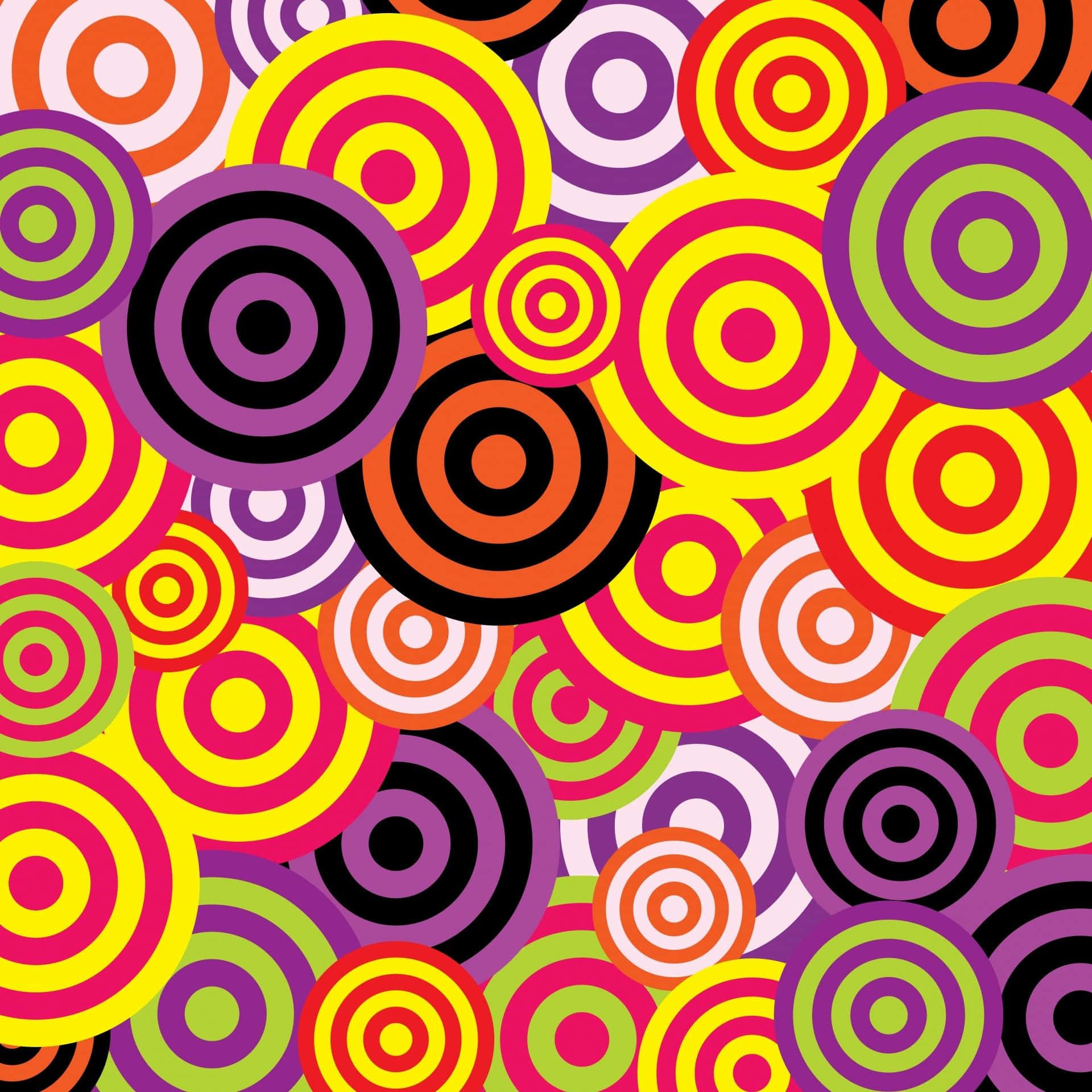 60s Aesthetic, neon colors, concentric circles, Full HD Desktop Wallpaper