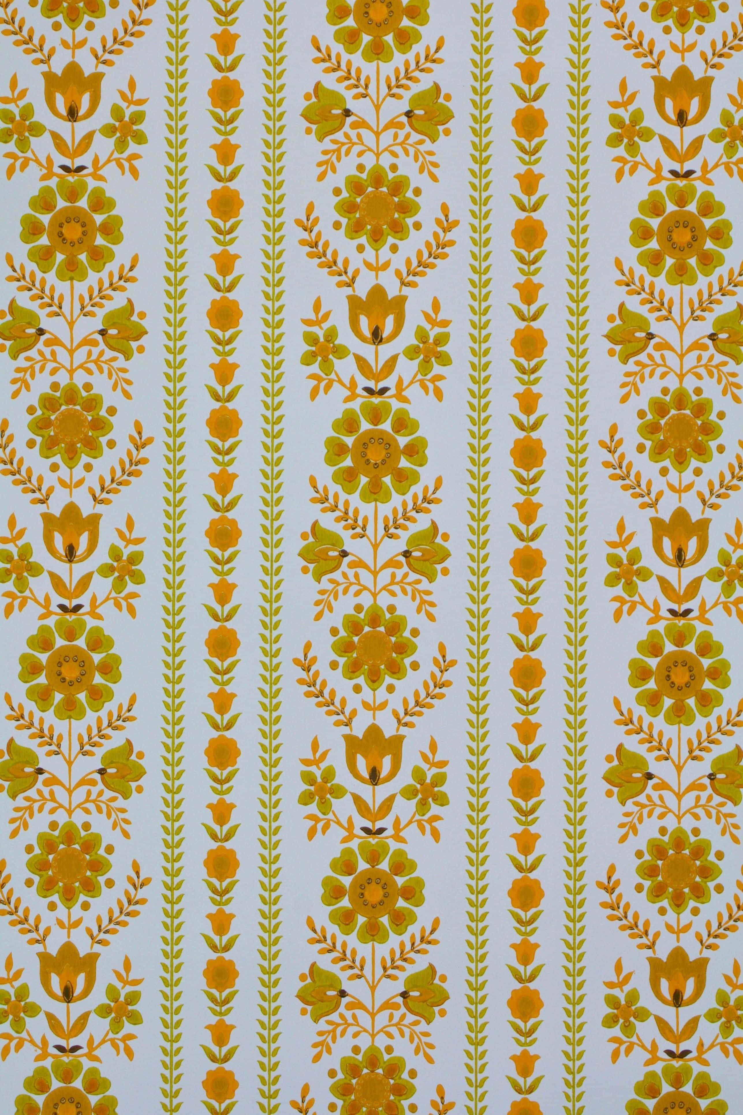 1960s, retro floral pattern, orange, 4K Phone Wallpaper