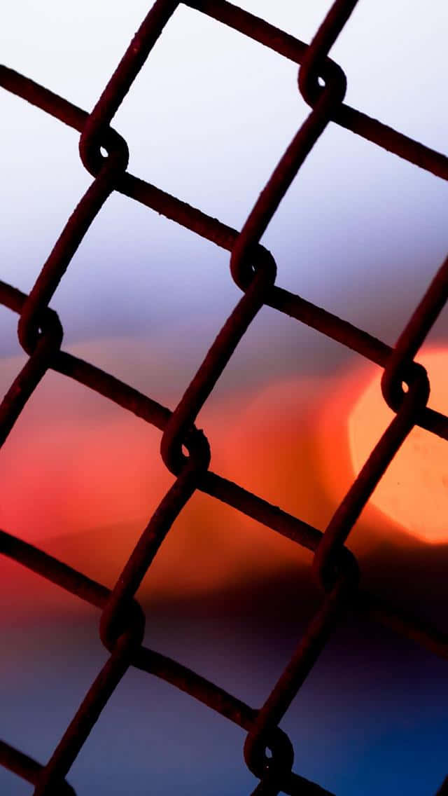 640x1136, rusted chain-link fence, vibrant sunset gradient, SD Phone Wallpaper