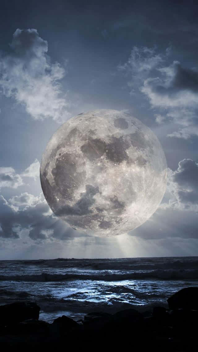640x1136, full moon, stormy ocean, SD Phone Wallpaper