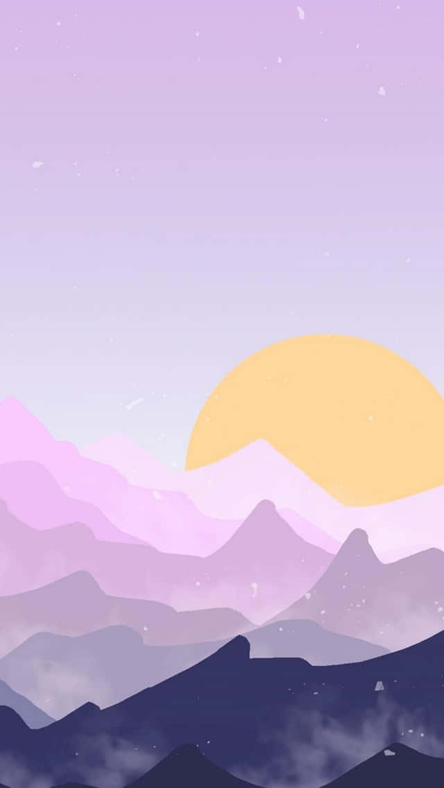 pastel purple mountains, soft yellow sun, serene digital landscape, SD Phone Wallpaper