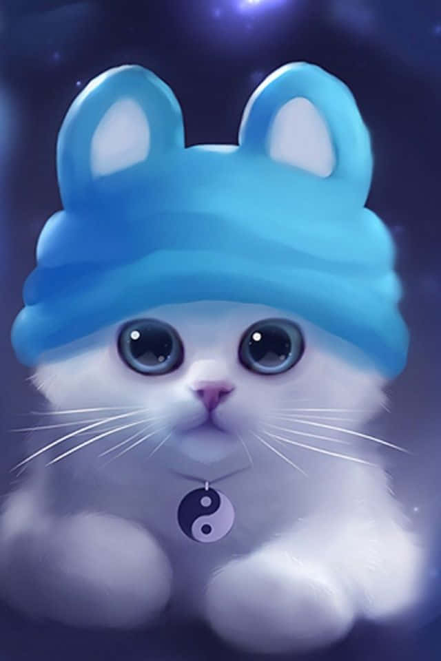 640x960, fluffy white kitten, huge blue eyes, SD Phone Wallpaper