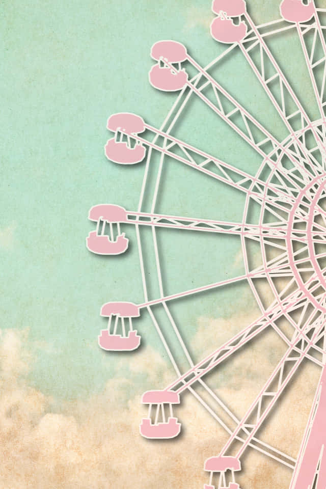 pastel pink ferris wheel, white frame, mint green sky, SD Phone Wallpaper