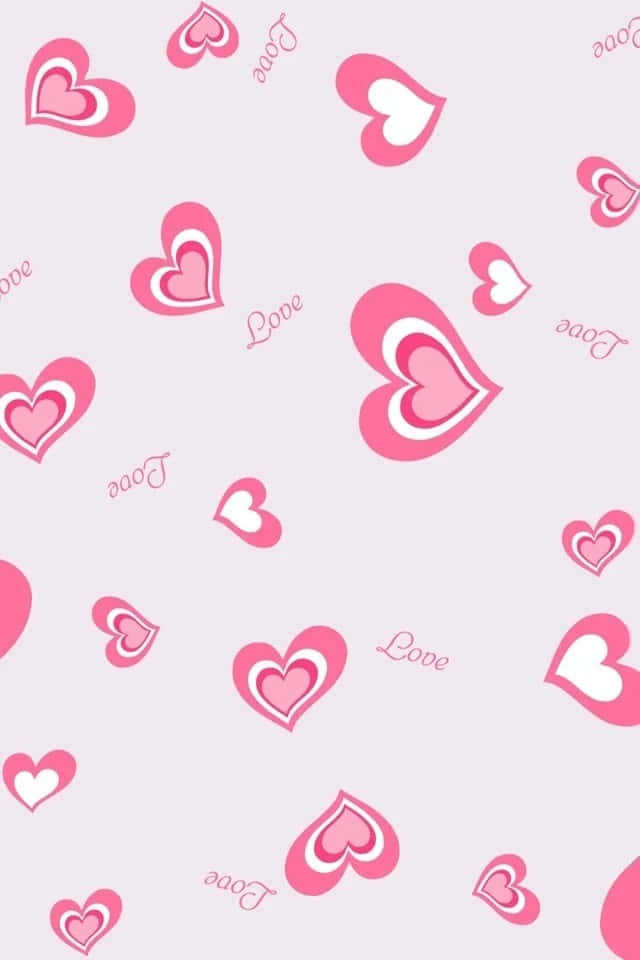 640x960, pink hearts, cursive love text, SD Phone Wallpaper