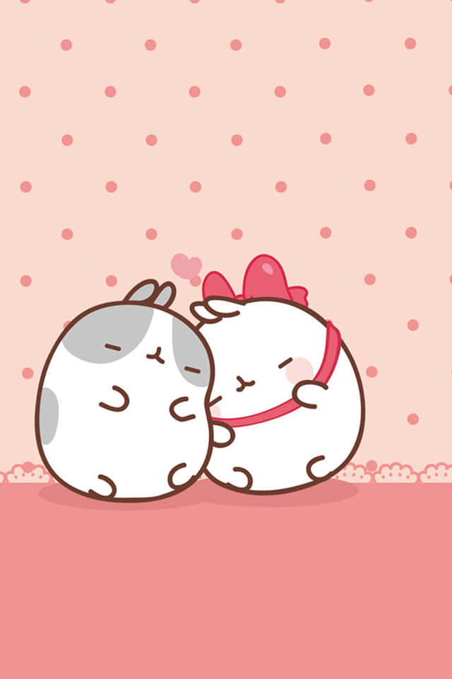 640x960, pink polka dot background, floating hearts, SD Phone Wallpaper