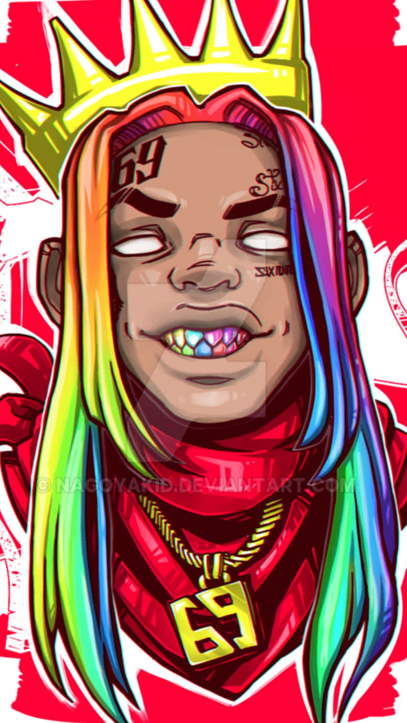 69 Rapper, rainbow hair, crown, HD Phone Wallpaper