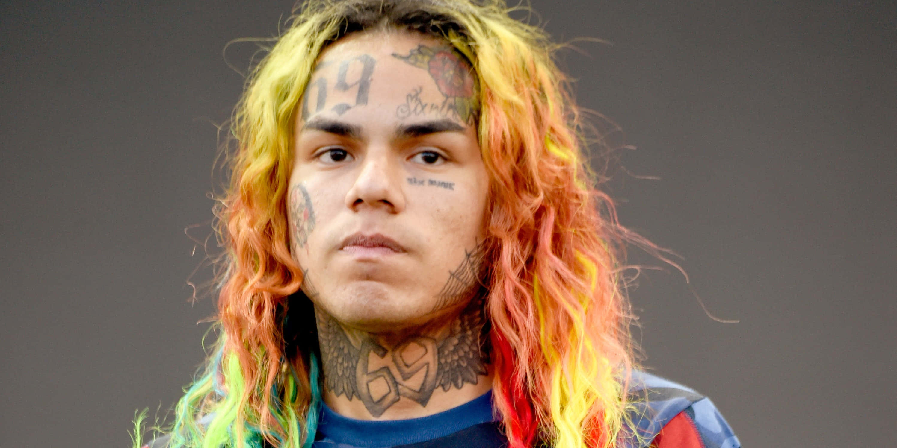 69 rapper, rainbow hair, facial tattoos, 2K Desktop Wallpaper