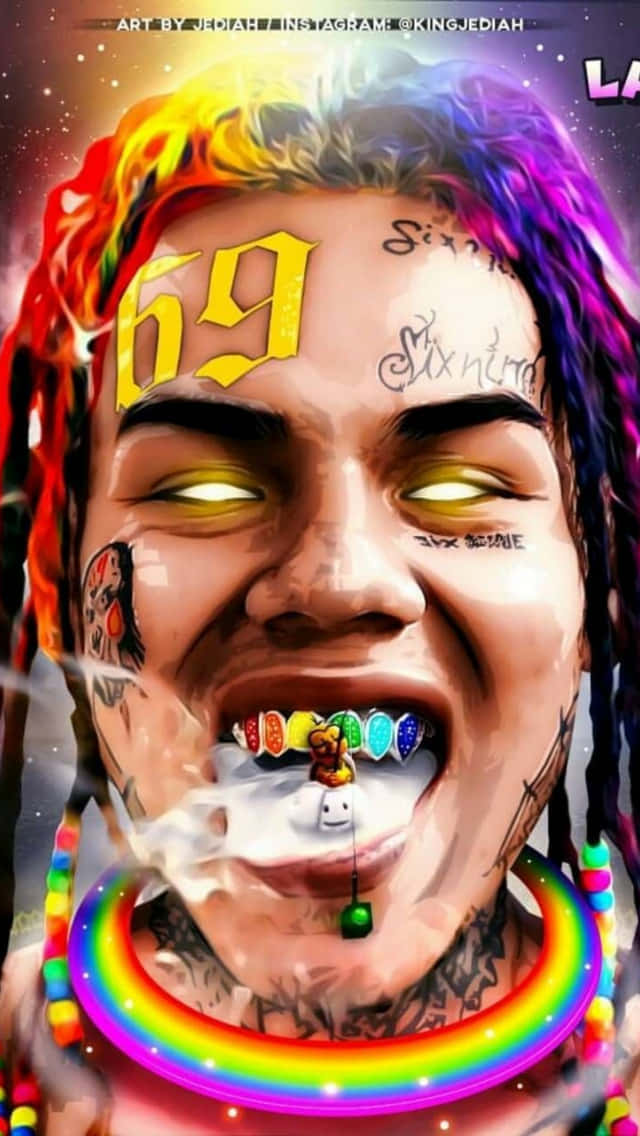 69 Rapper, rainbow dreadlocks, glowing eyes, SD Phone Wallpaper