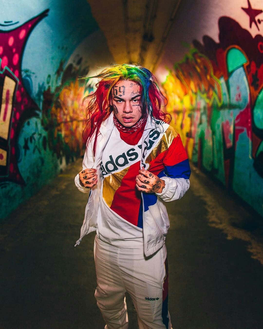 Adidas tracksuit, rainbow hair, face tattoos, HD Phone Wallpaper